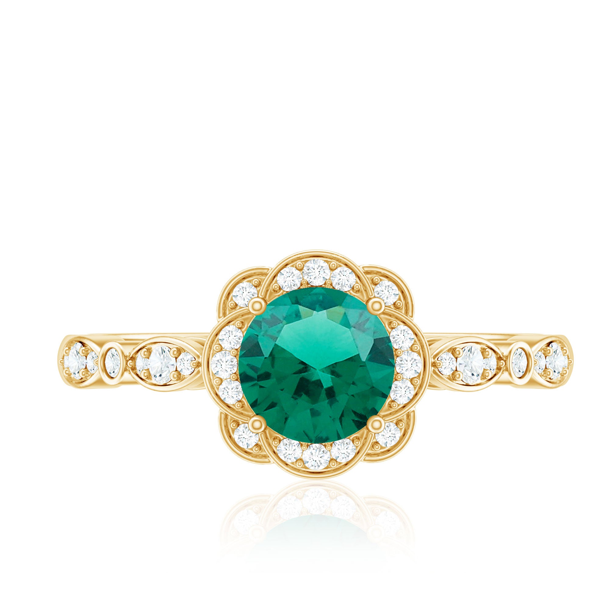 Rosec Jewels-Lab Grown Emerald Art Deco Engagement Ring With Diamond