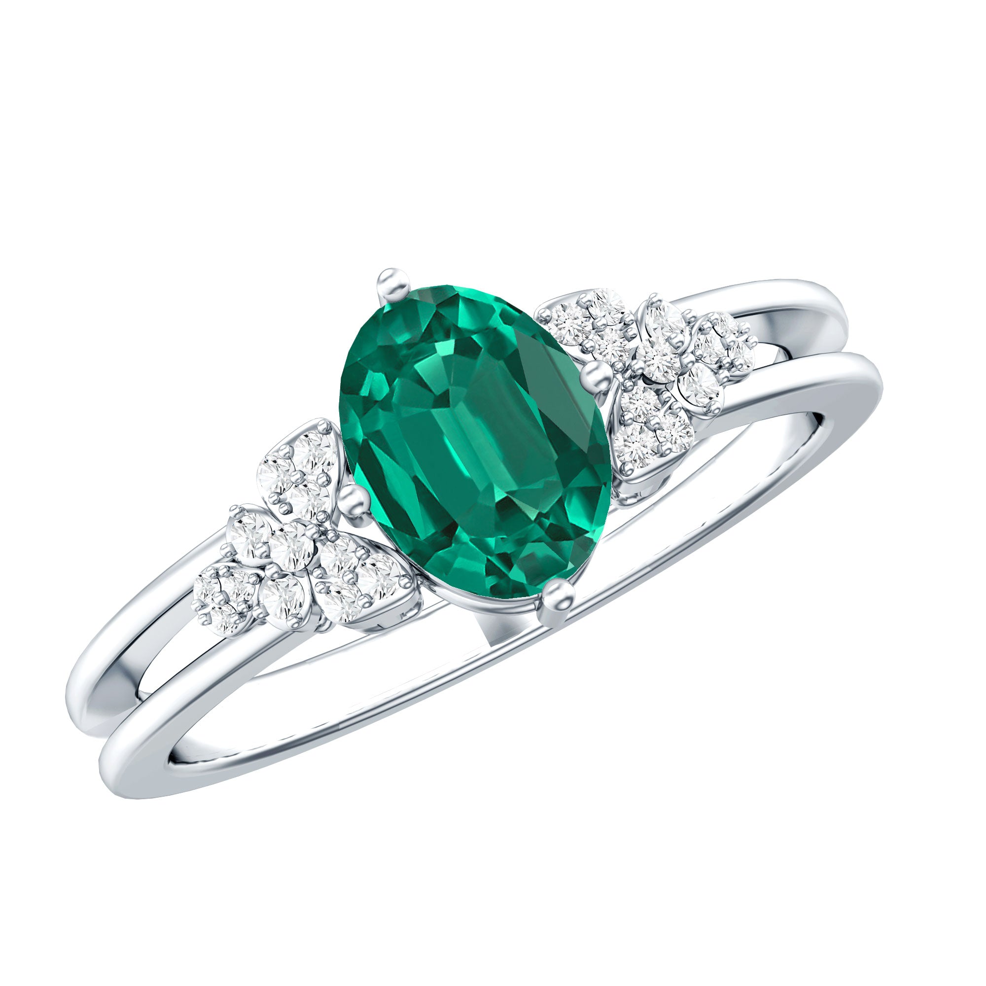 Designer Lab Grown Emerald Engagement Ring AAAA - Rosec Jewels
