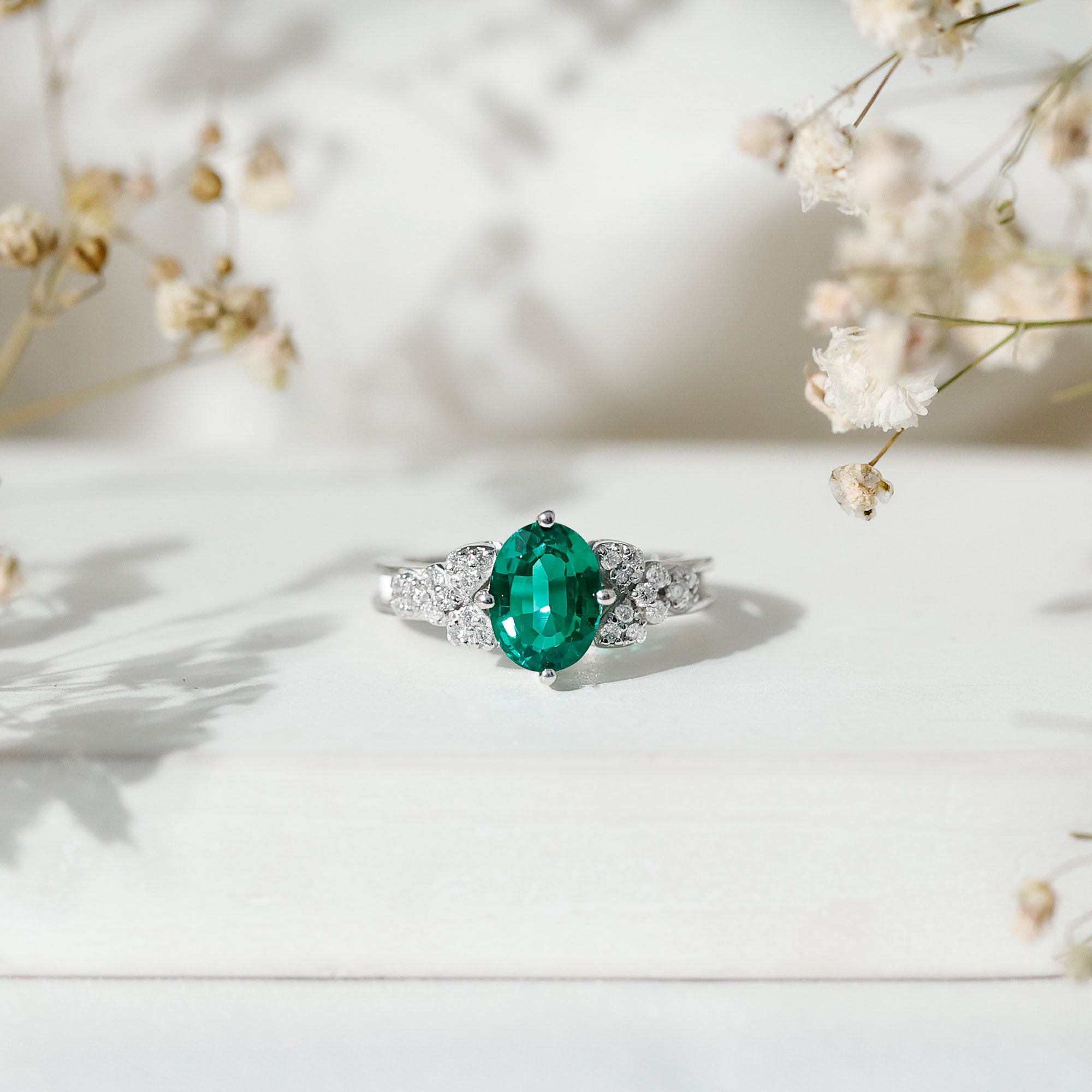 Designer Lab Grown Emerald Engagement Ring AAAA - Rosec Jewels