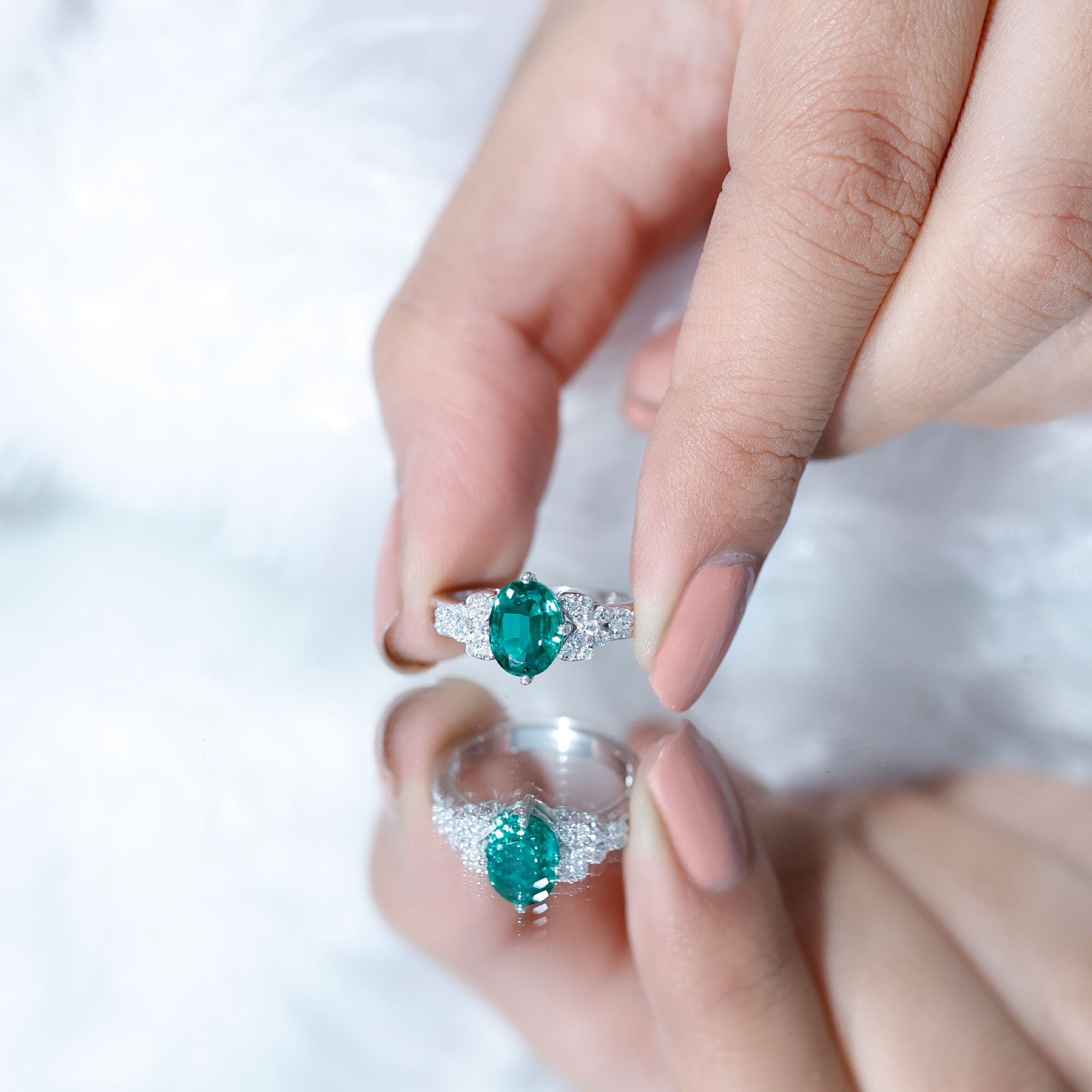 Designer Lab Grown Emerald Engagement Ring AAAA - Rosec Jewels