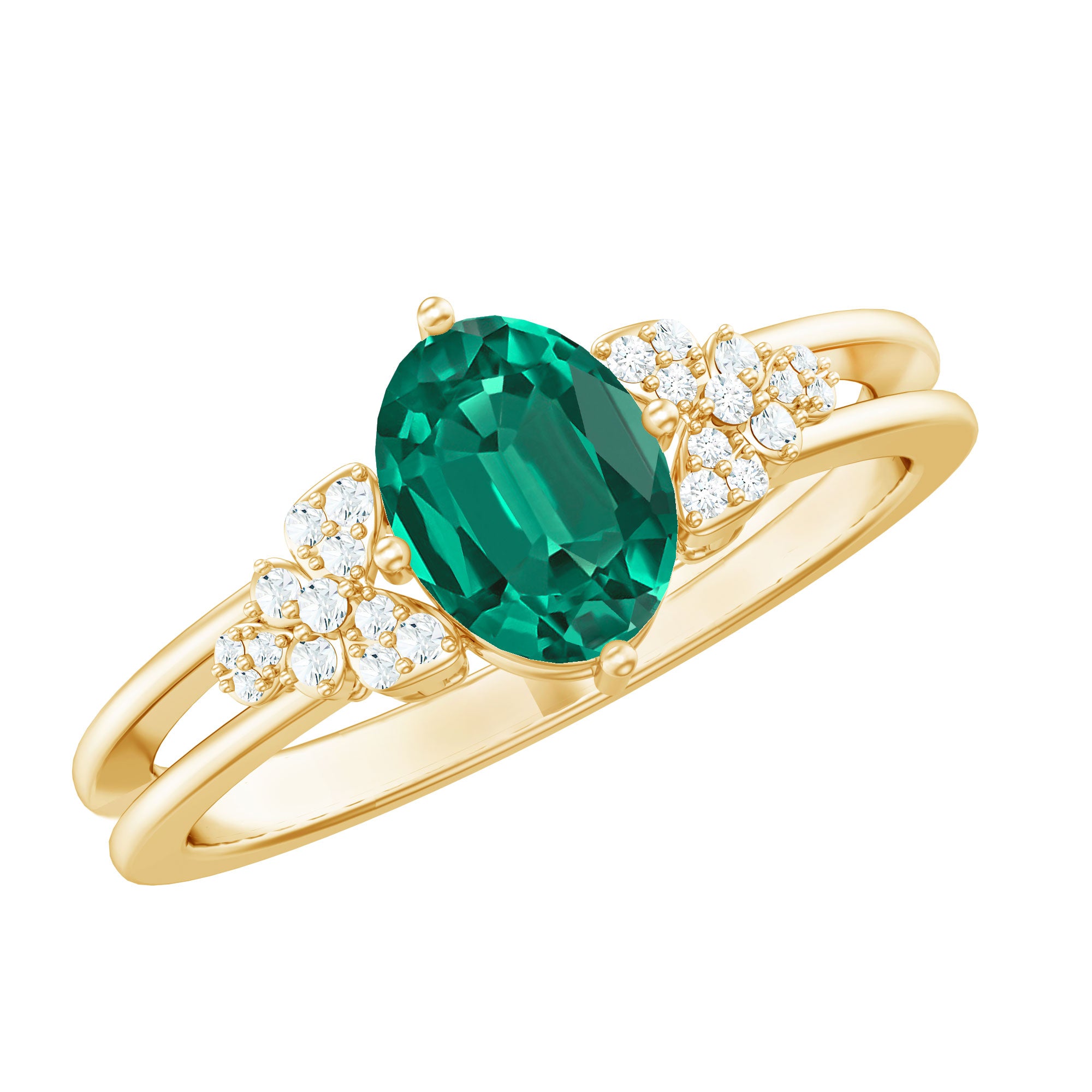 Designer Lab Grown Emerald Engagement Ring AAAA - Rosec Jewels
