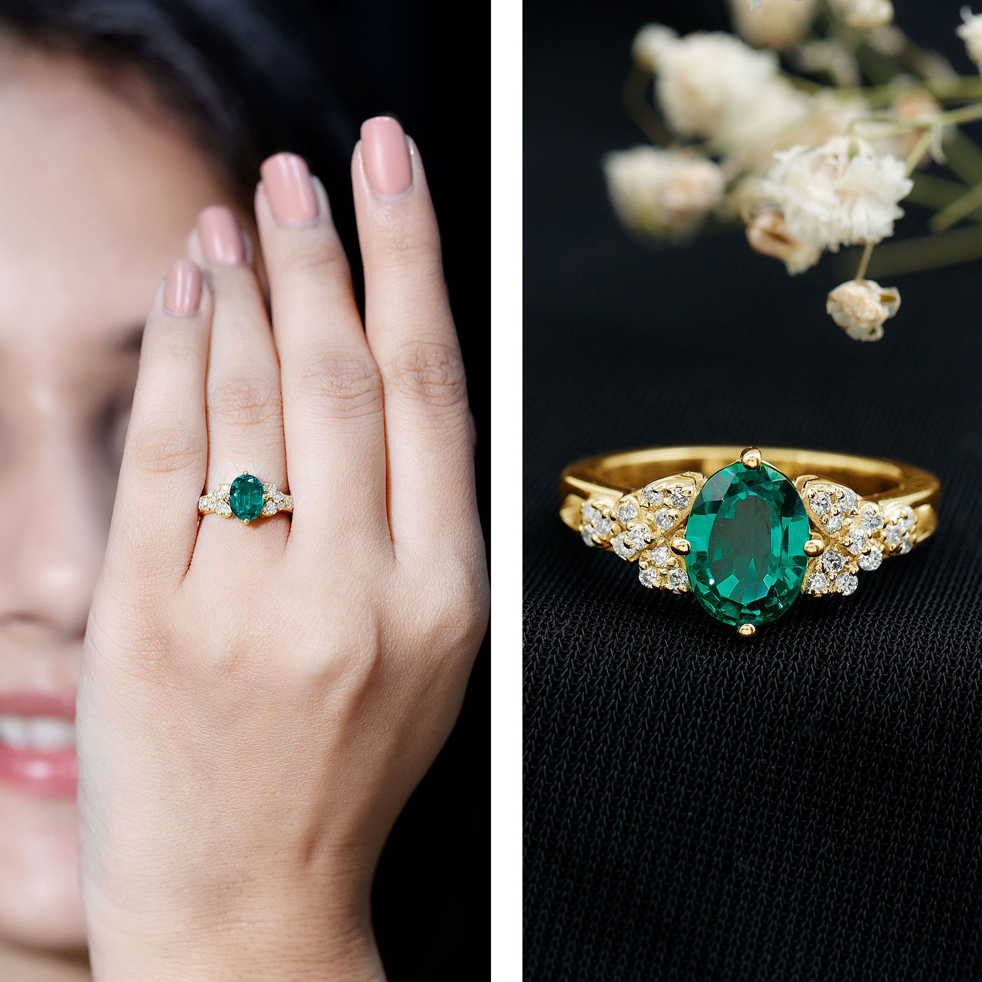 Rosec Jewels-Designer Lab Grown Emerald Engagement Ring