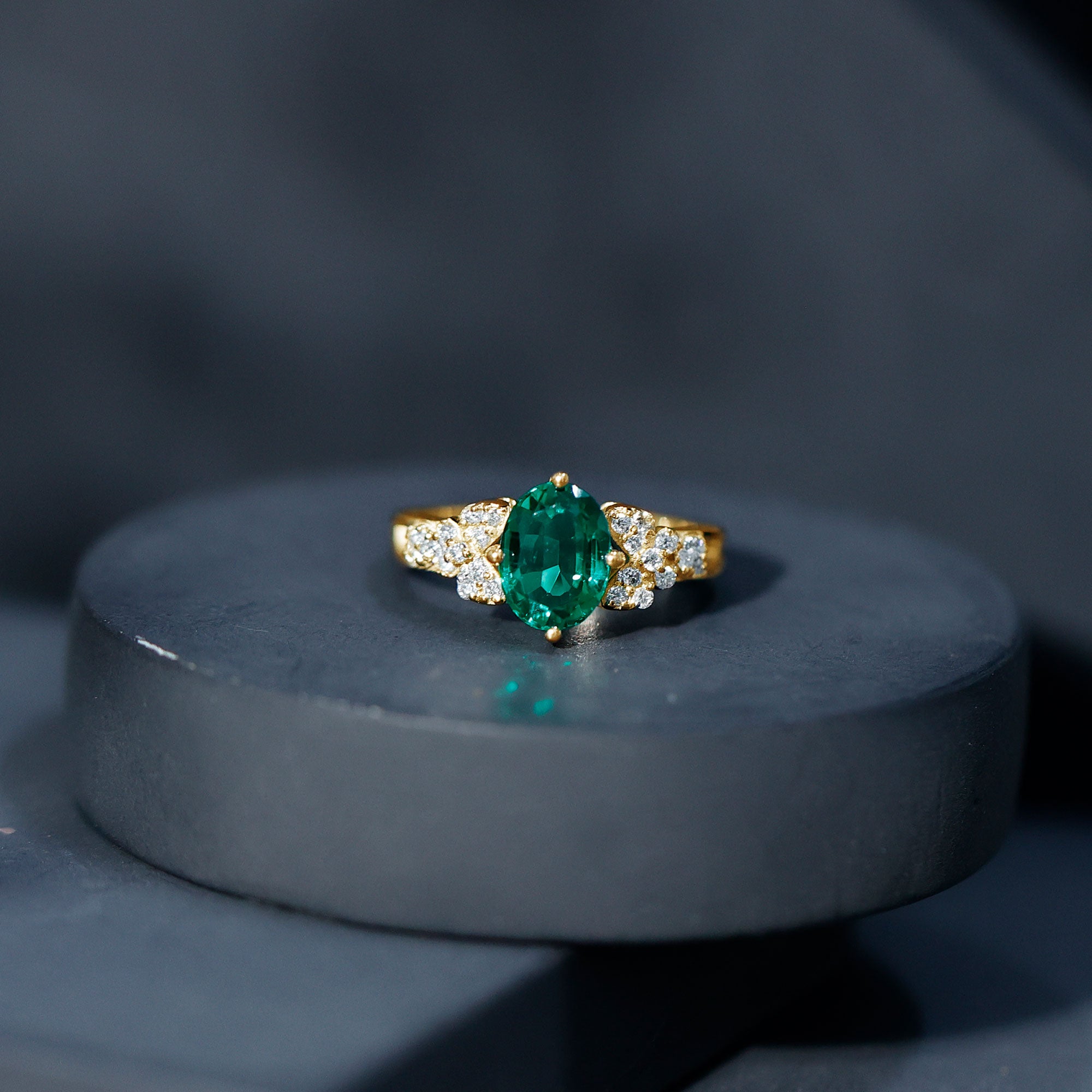 Designer Lab Grown Emerald Engagement Ring AAAA - Rosec Jewels