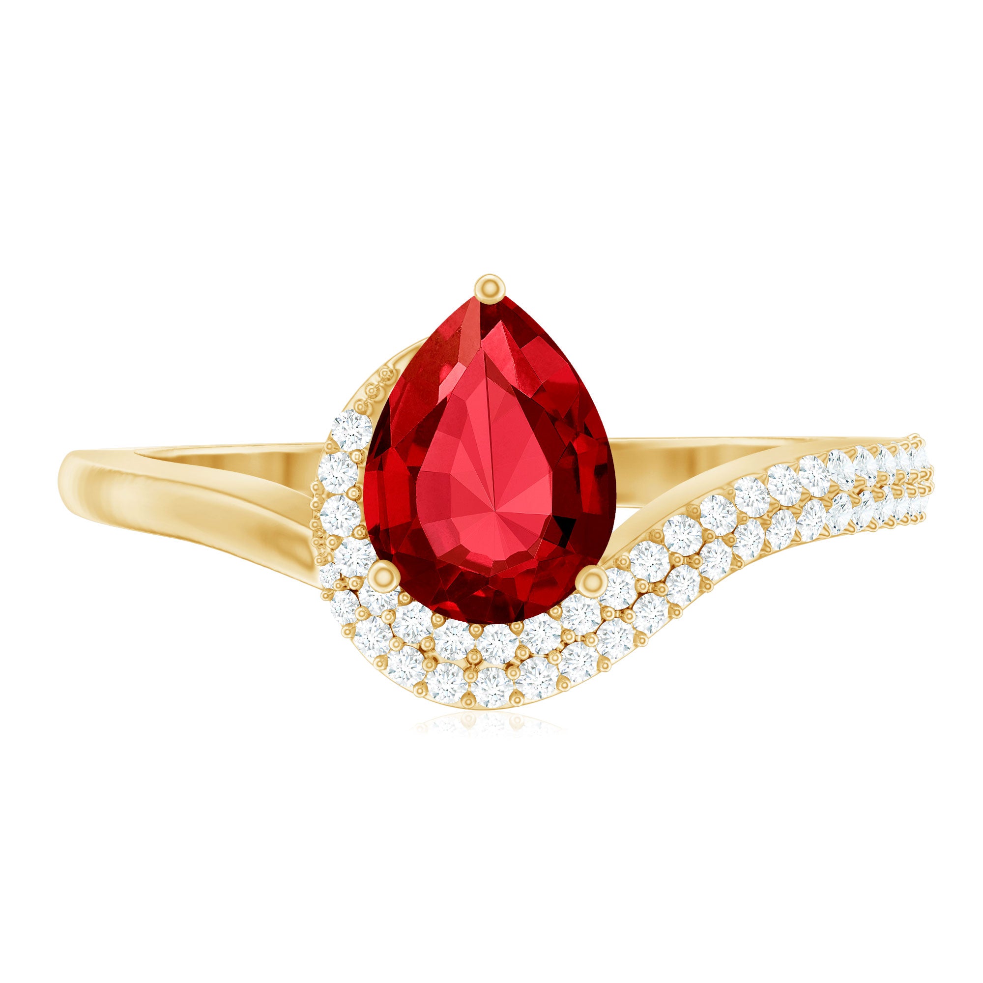 Rosec Jewels-Pear Shaped Lab Created Ruby and Diamond Designer Engagement Ring