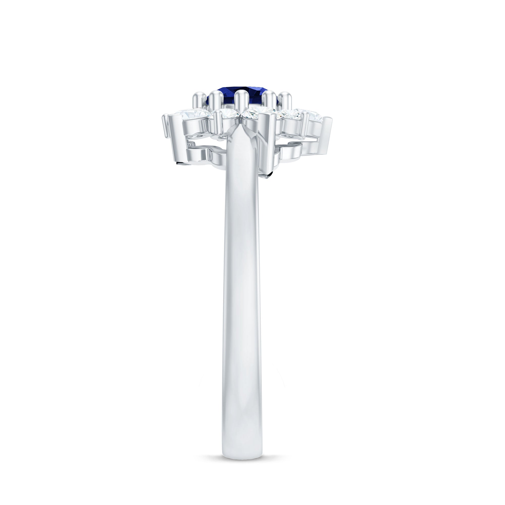 Natural Inspired 0.6 Carat Lab Grown Blue Sapphire Engagement Ring with Diamond Halo AAAA - Rosec Jewels