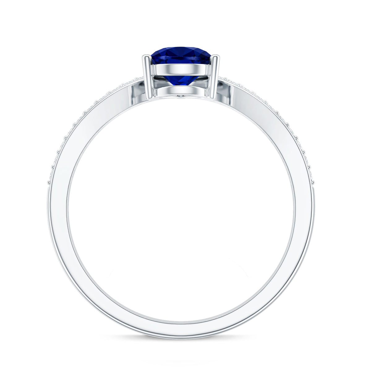 Certified 1.6 Carat Pear Shape Lab Grown Blue Sapphire Chevron Engagement Ring with Diamond AAAA - Rosec Jewels