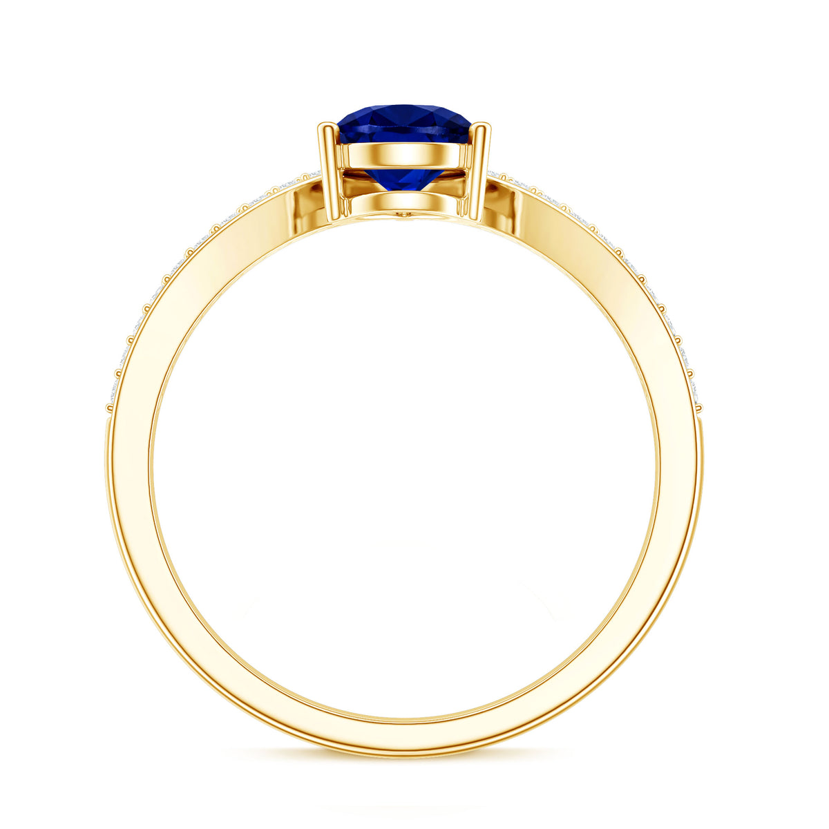 Certified 1.6 Carat Pear Shape Lab Grown Blue Sapphire Chevron Engagement Ring with Diamond AAAA - Rosec Jewels