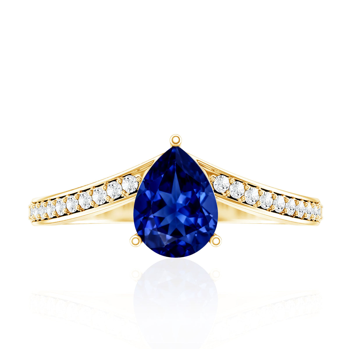 Certified 1.6 Carat Pear Shape Lab Grown Blue Sapphire Chevron Engagement Ring with Diamond AAAA - Rosec Jewels