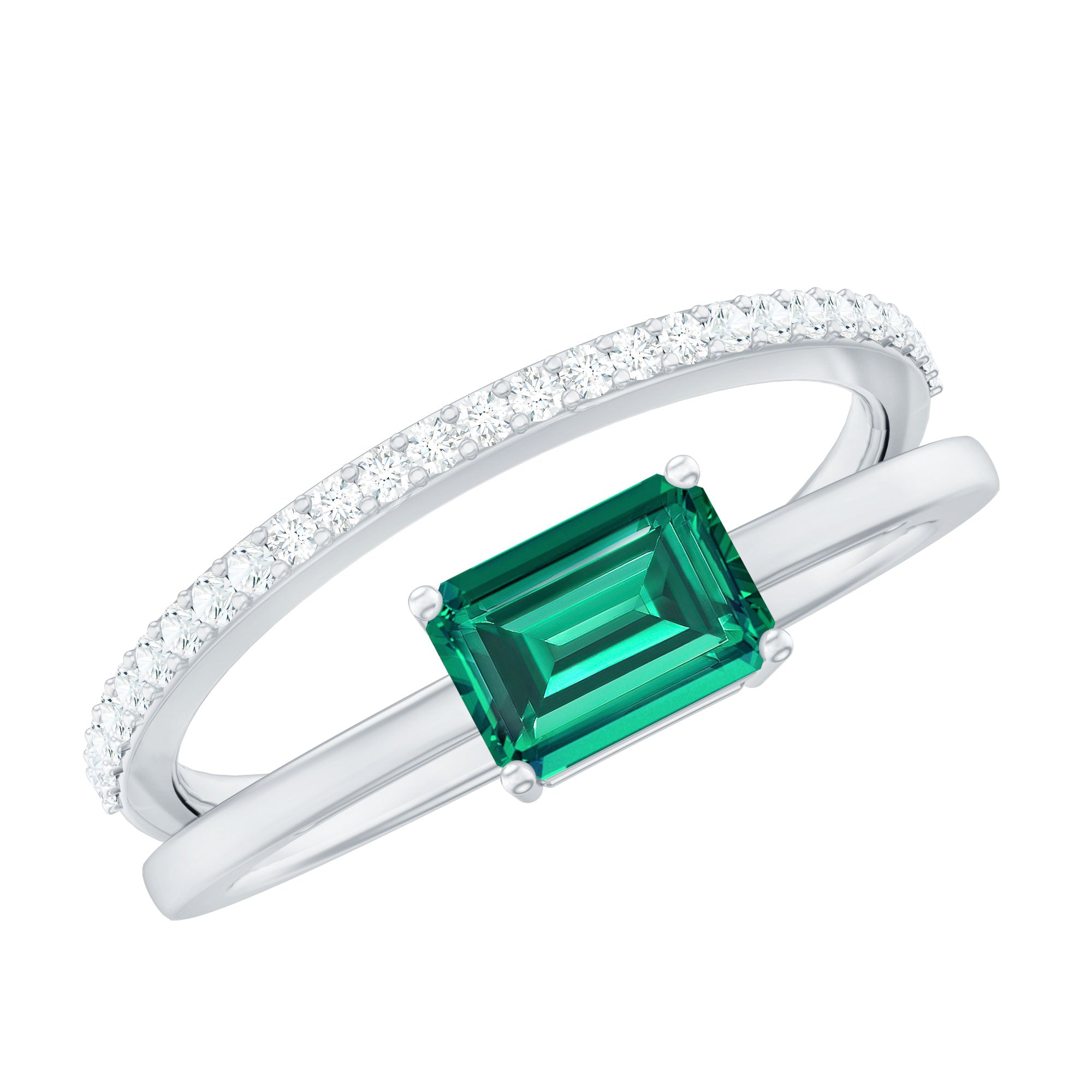 Rosec Jewels-Certified Lab Grown Emerald East West Engagement Ring