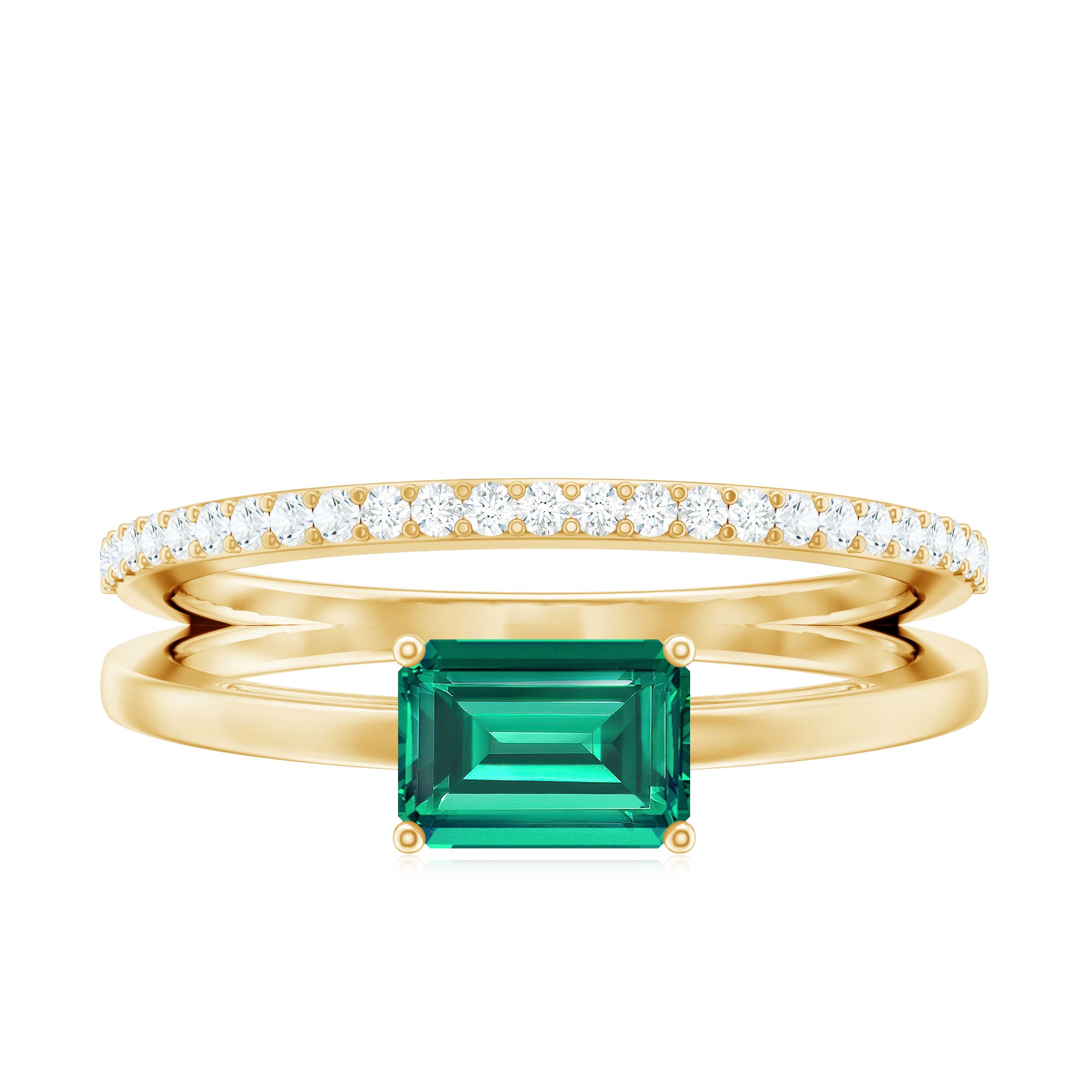 Rosec Jewels-Certified Lab Grown Emerald East West Engagement Ring