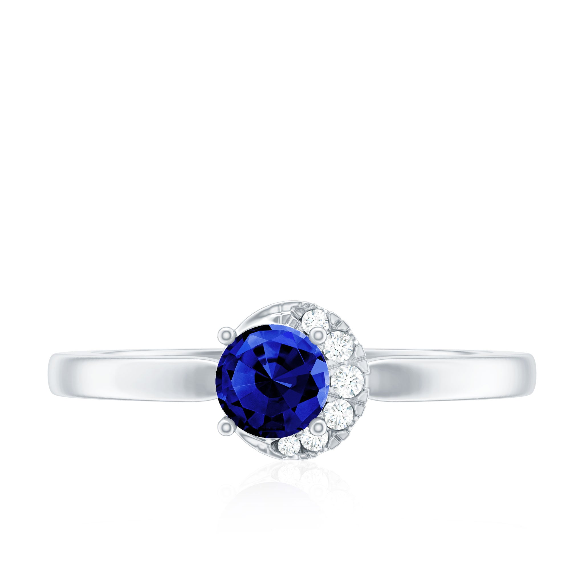 Certified Lab Grown Blue Sapphire Diamond Promise Ring for Women AAAA - Rosec Jewels