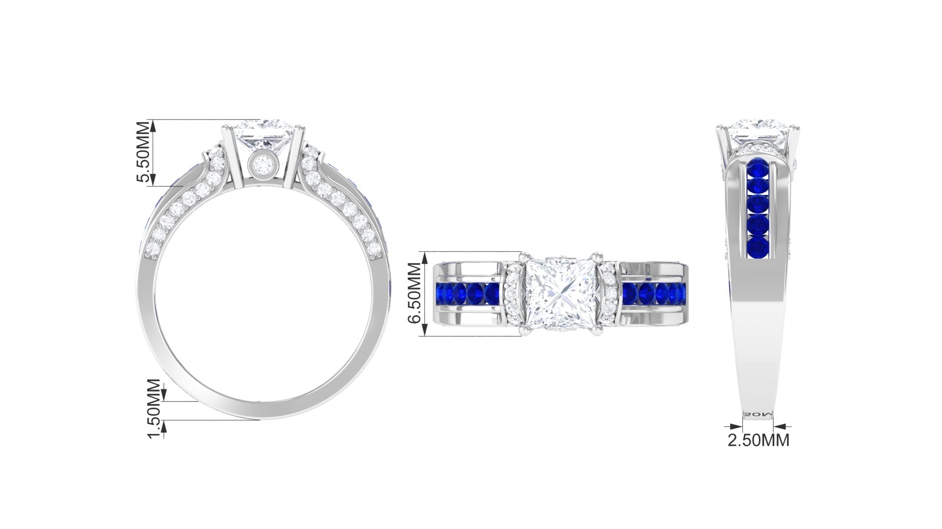 Princess Cut Moissanite Statement Engagement Ring D-VS1 - Rosec Jewels