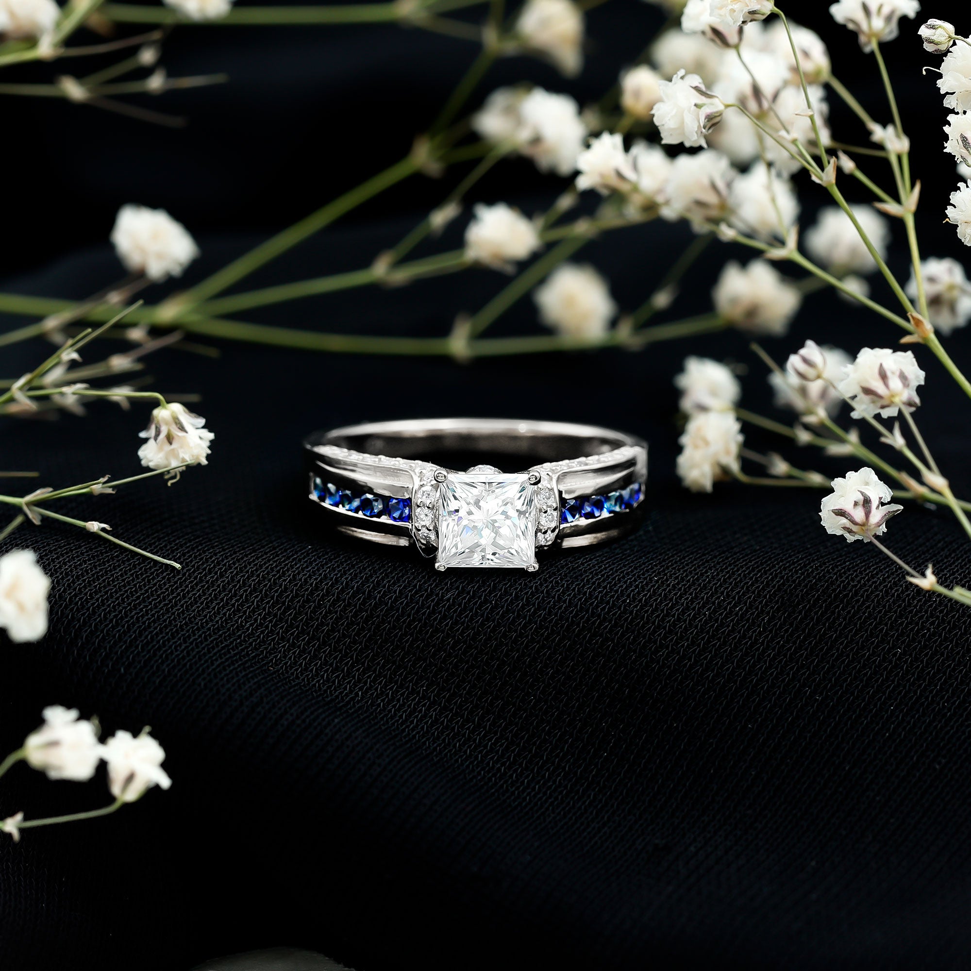 Princess Cut Moissanite Statement Engagement Ring D-VS1 - Rosec Jewels