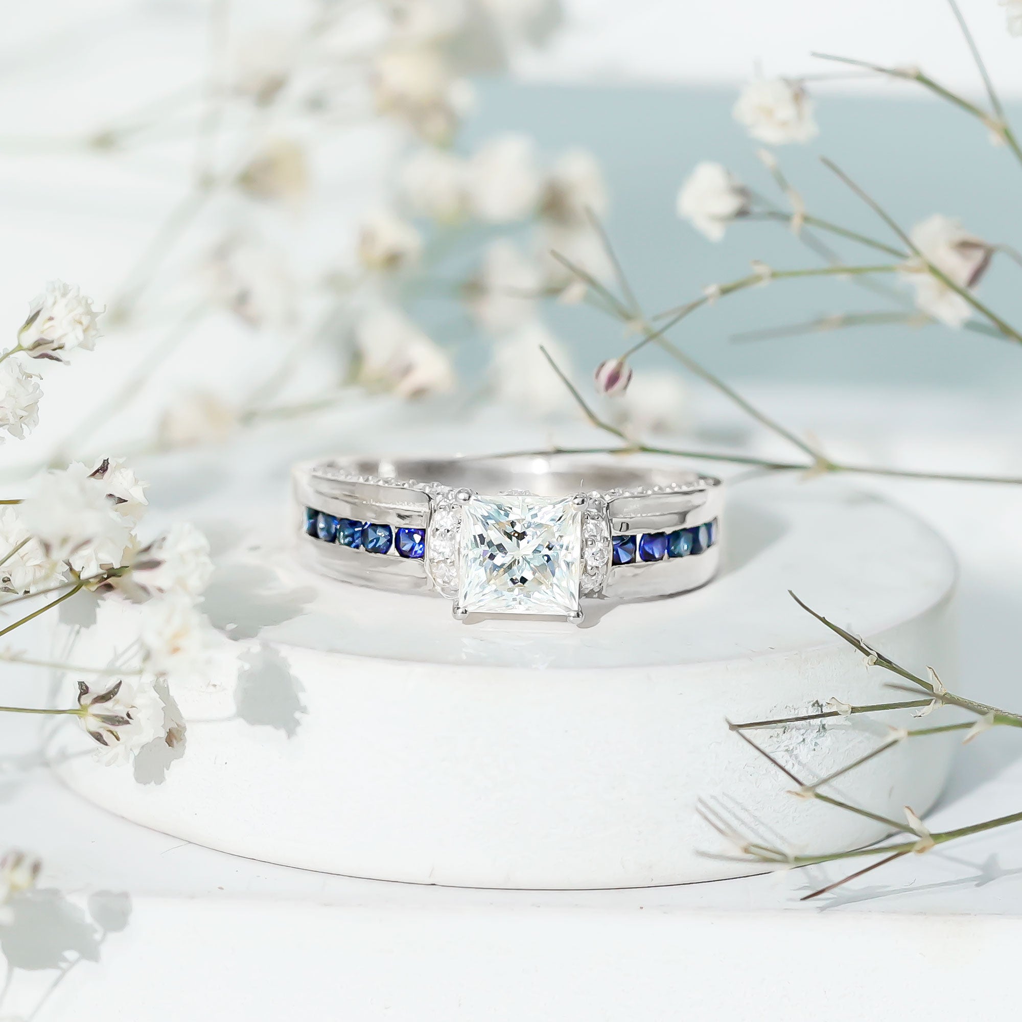 Princess Cut Moissanite Statement Engagement Ring D-VS1 - Rosec Jewels