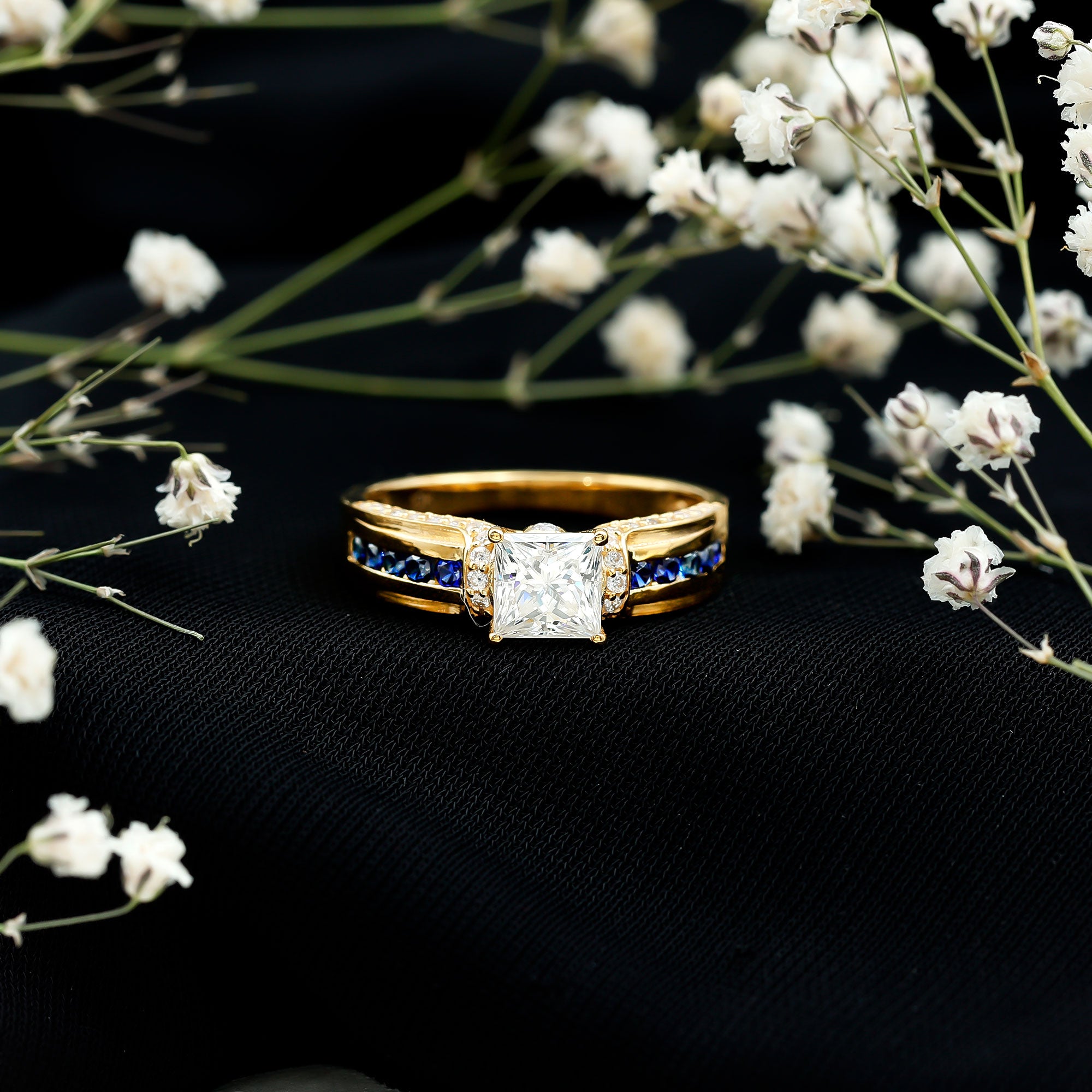Princess Cut Moissanite Statement Engagement Ring D-VS1 - Rosec Jewels