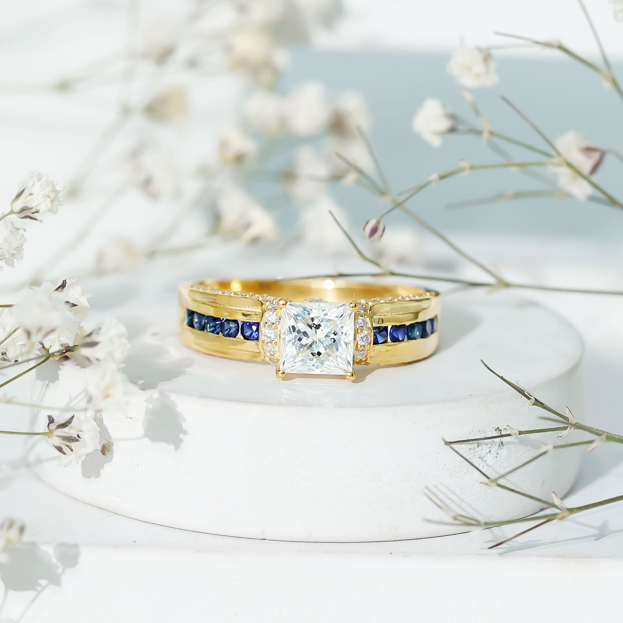 Princess Cut Moissanite Statement Engagement Ring D-VS1 - Rosec Jewels