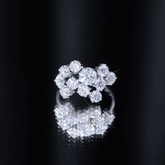 Certified Cubic Zirconia Cluster Engagement Ring in Silver AAAAA 92.5 Sterling Silver - Rosec Jewels
