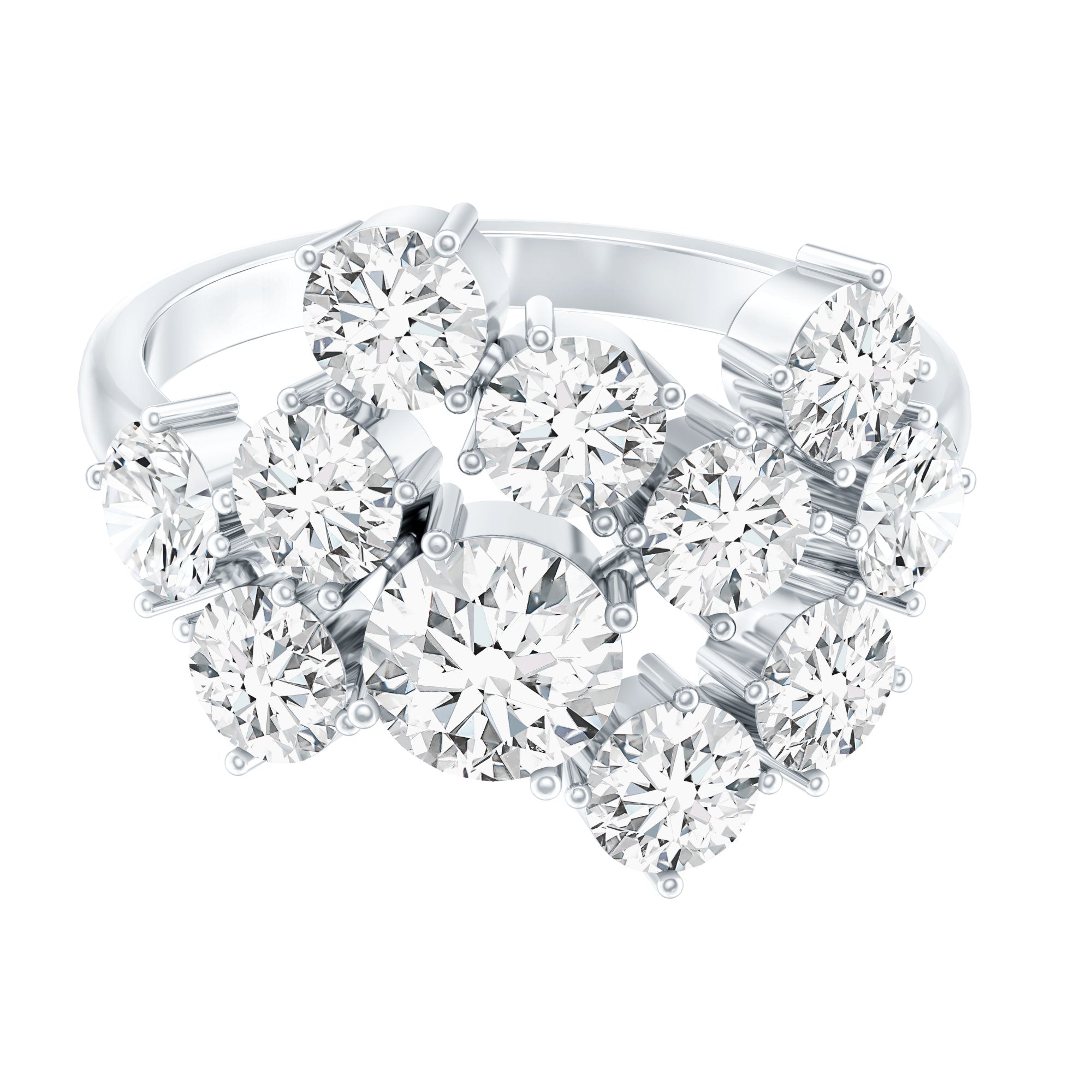 Certified Cubic Zirconia Cluster Engagement Ring in Silver AAAAA 92.5 Sterling Silver - Rosec Jewels