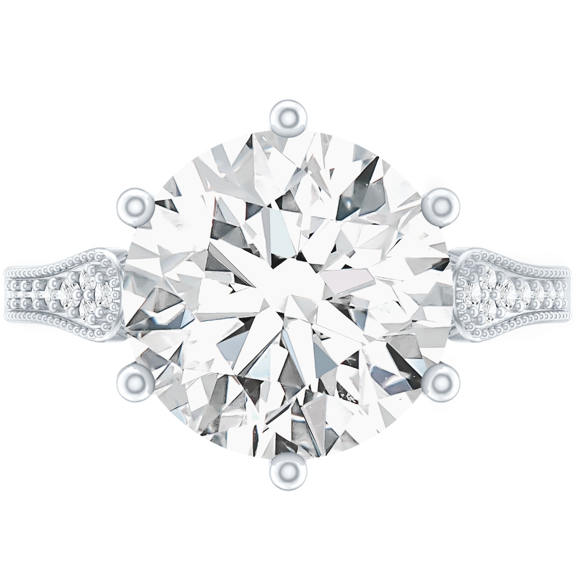 Certified 4.4 Carat Moissanite Round Engagement Ring in Silver D-VS1 92.5 Sterling Silver - Rosec Jewels