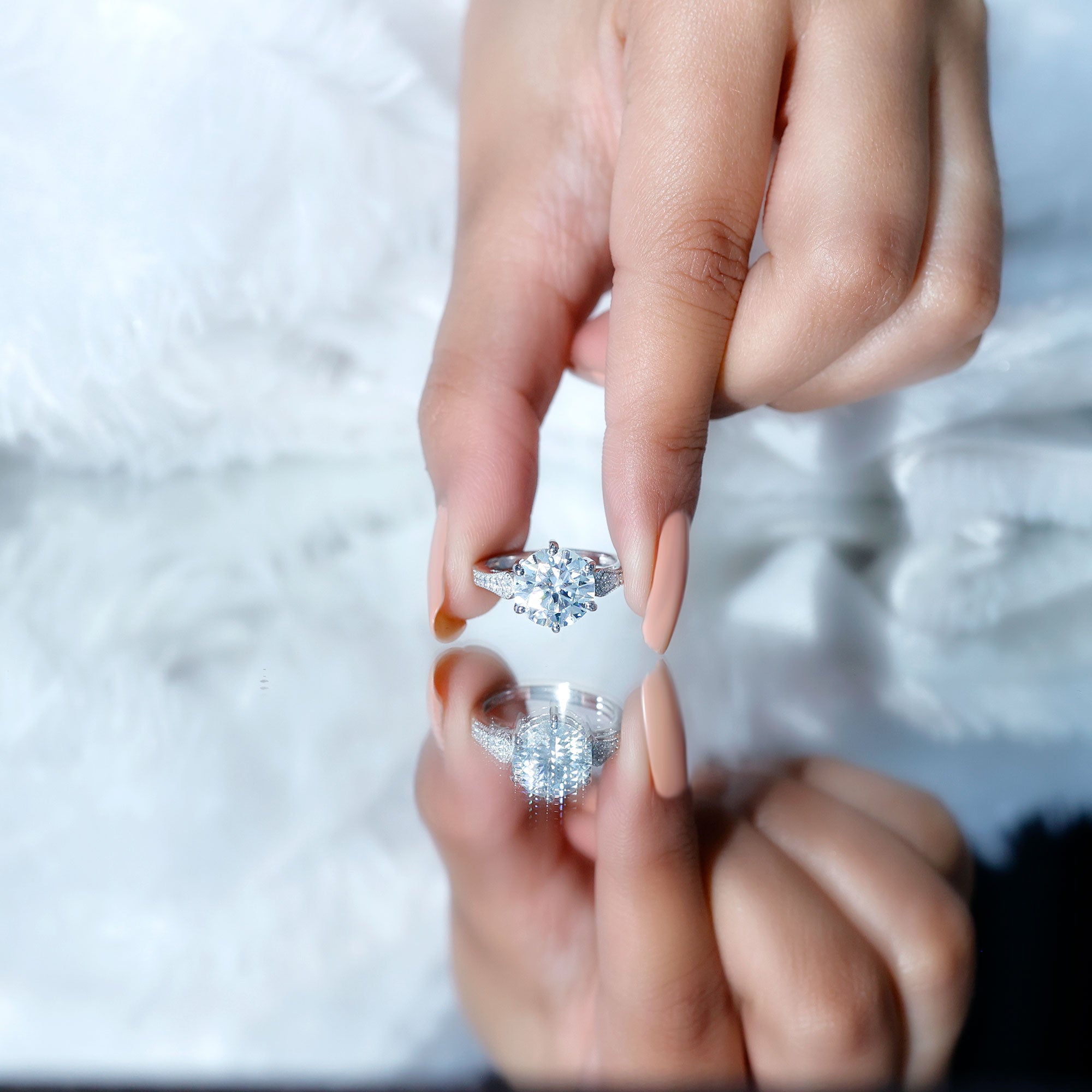 Certified 4.4 Carat Moissanite Round Engagement Ring in Silver D-VS1 92.5 Sterling Silver - Rosec Jewels