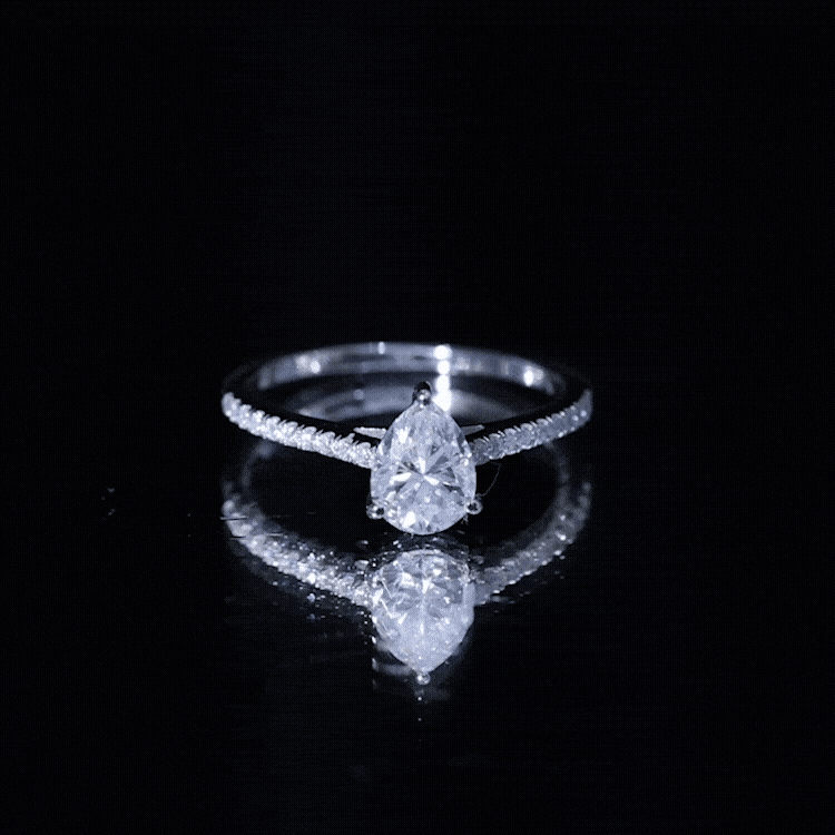 Certified Moissanite Pear Shape Engagement Ring with Side Stones D-VS1 92.5 Sterling Silver - Rosec Jewels