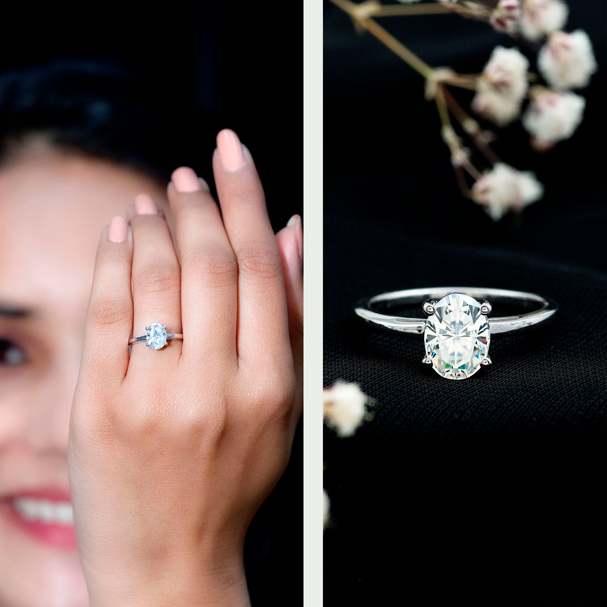 Certified 1.2 Carat Moissanite Oval Engagement Ring in Silver D-VS1 92.5 Sterling Silver - Rosec Jewels