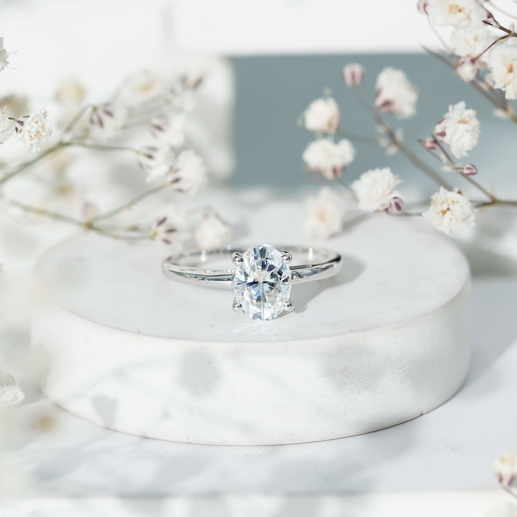 Rosec Jewels-Certified 6X8mm Solitaire Moissanite Oval Engagement Ring