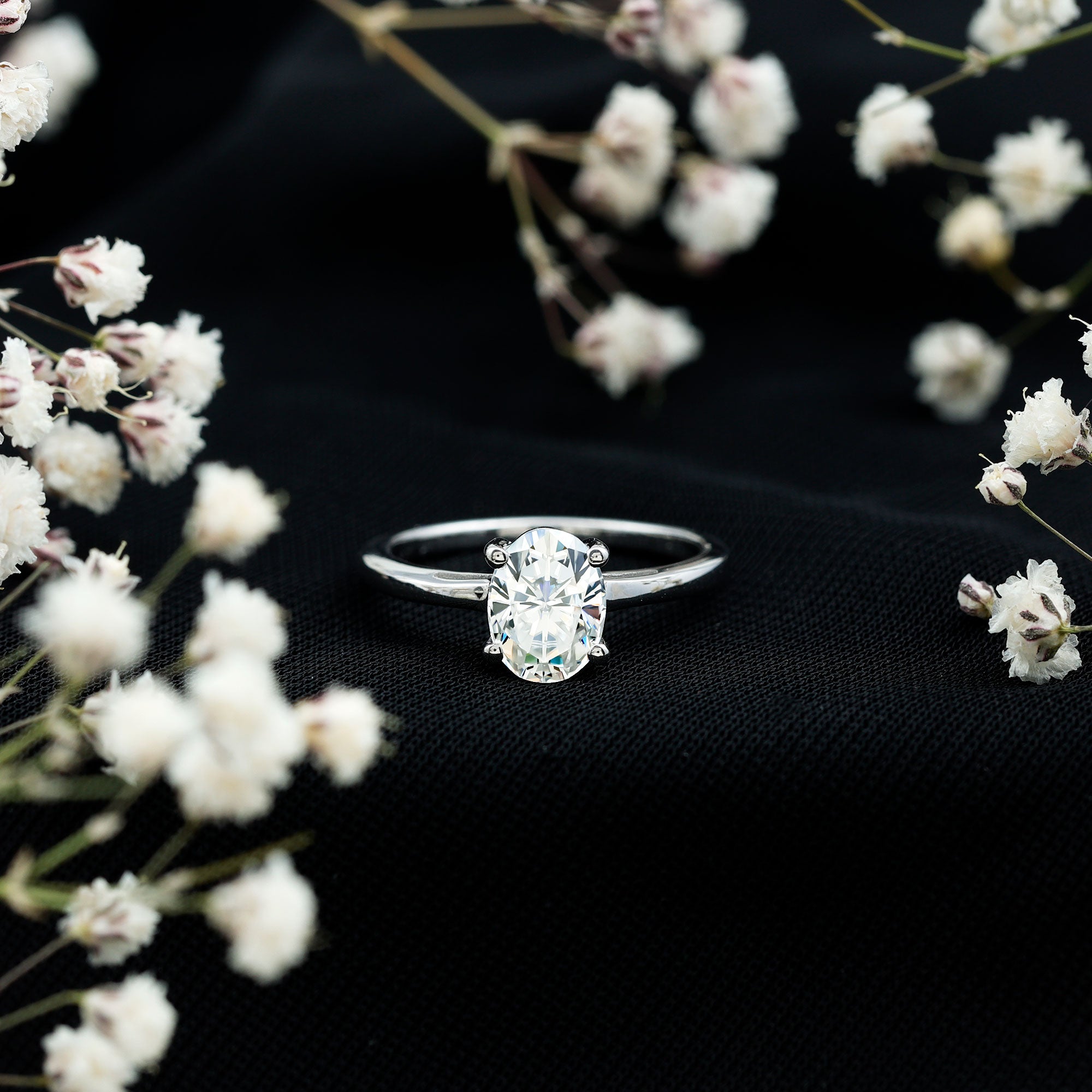 Certified 1.2 Carat Moissanite Oval Engagement Ring in Silver D-VS1 92.5 Sterling Silver - Rosec Jewels