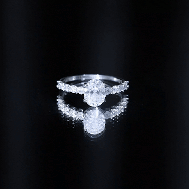 Certified 2 Carat Moissanite Oval Engagement Ring with Side Stones D-VS1 92.5 Sterling Silver - Rosec Jewels