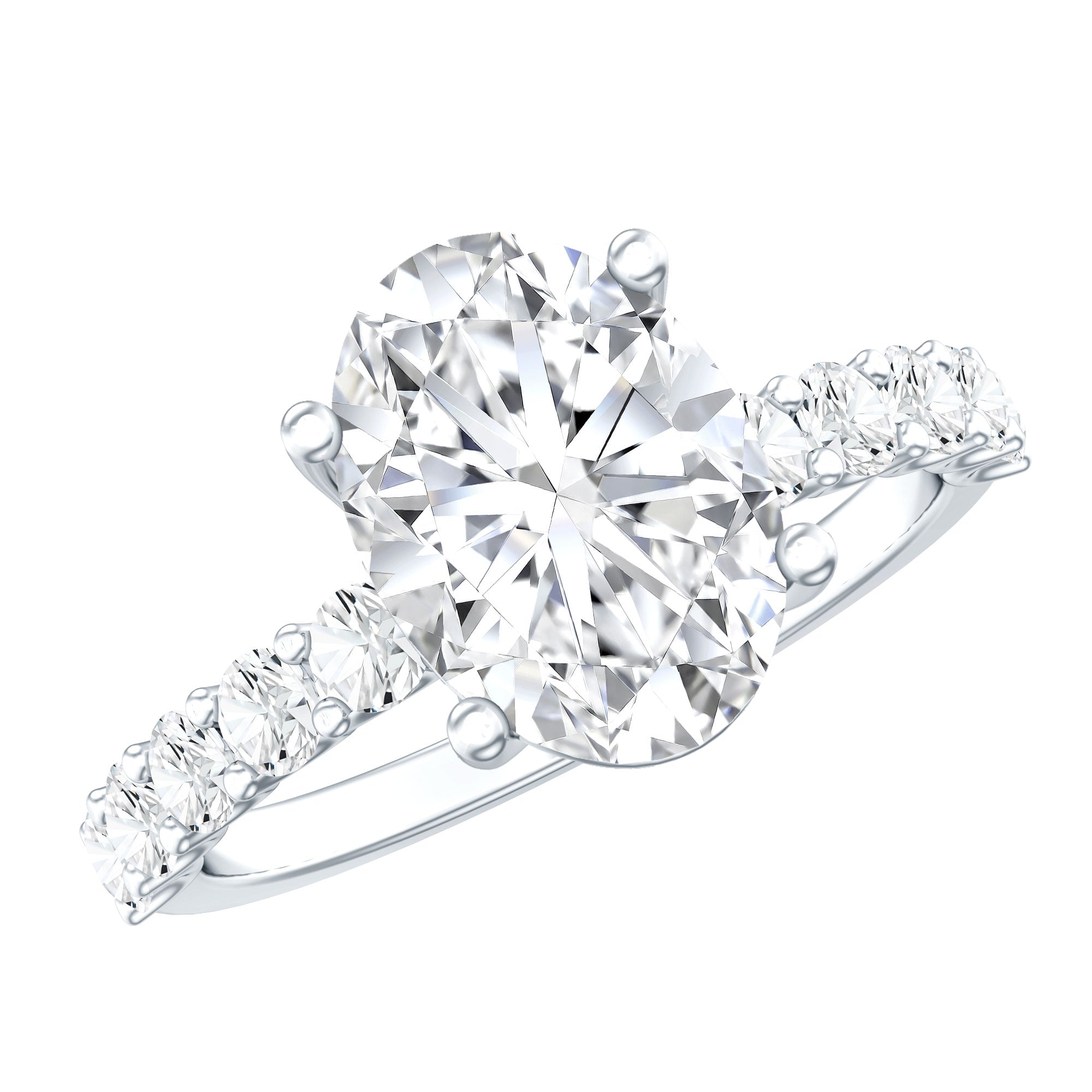 Certified 2 Carat Moissanite Oval Engagement Ring with Side Stones D-VS1 92.5 Sterling Silver - Rosec Jewels