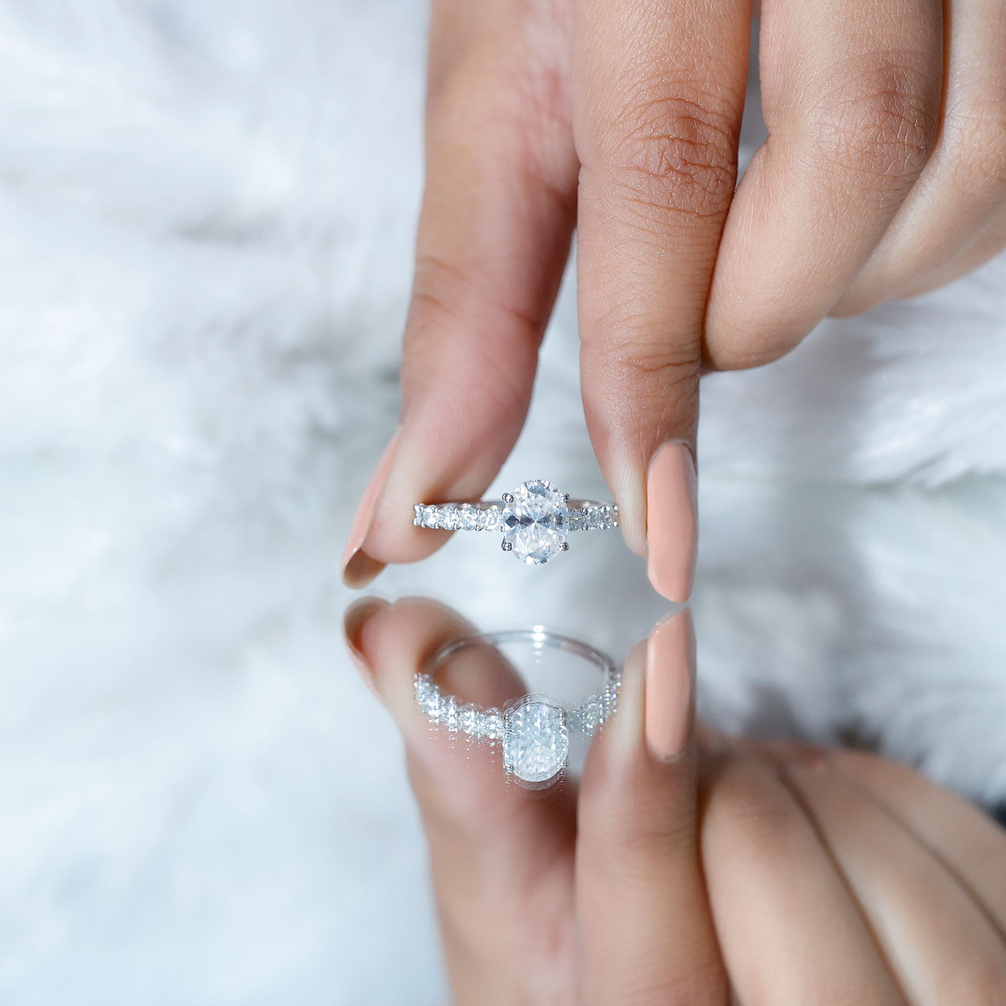 Certified 2 Carat Moissanite Oval Engagement Ring with Side Stones D-VS1 92.5 Sterling Silver - Rosec Jewels