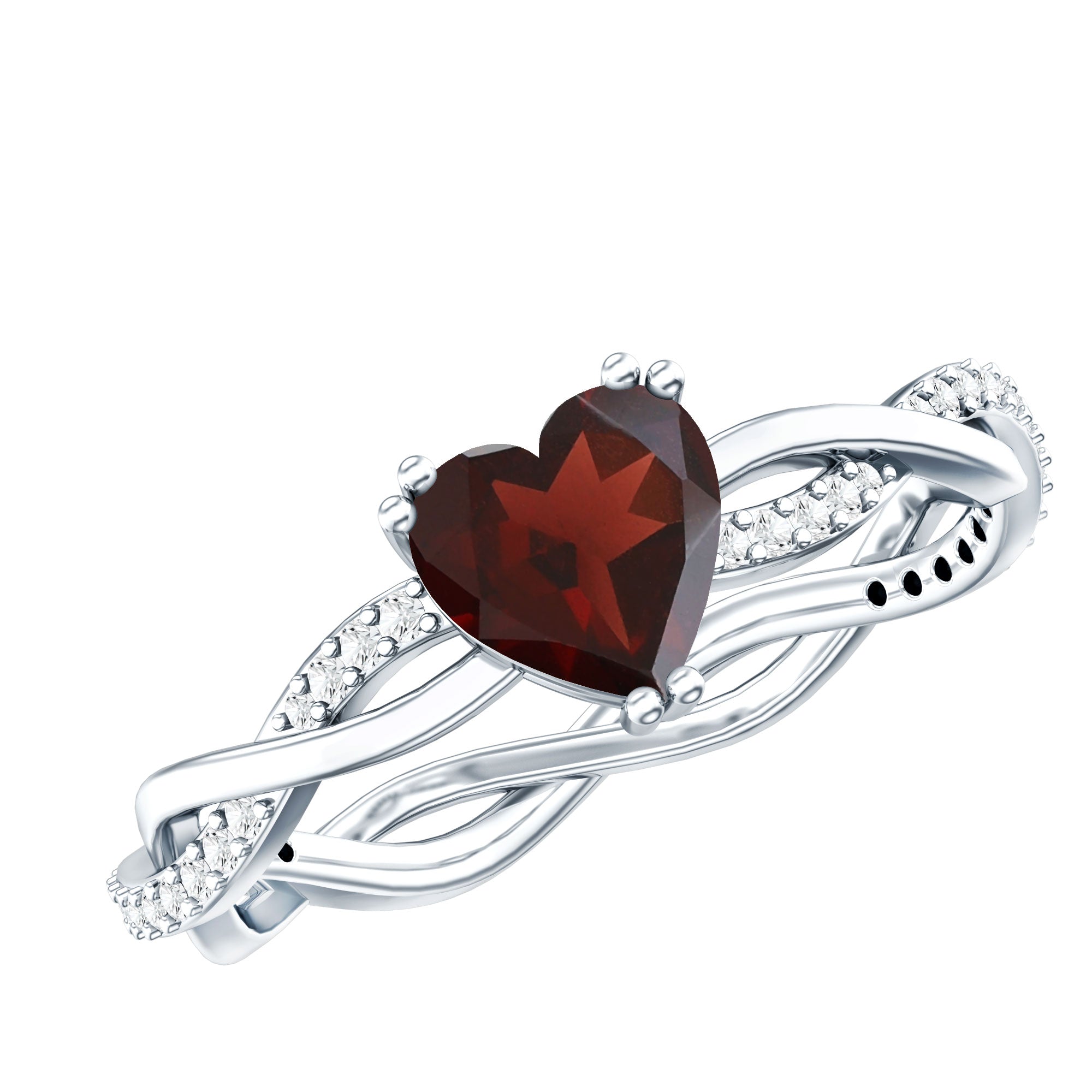 Real 1 Carat Garnet Heart Engagement Ring with Moissanite Braided Shank AAA 92.5 Sterling Silver - Rosec Jewels