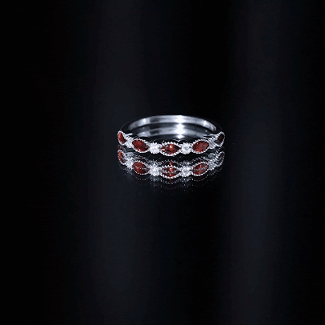 Marquise Cut Real Garnet Eternity Ring with Moissanite AAA 92.5 Sterling Silver - Rosec Jewels