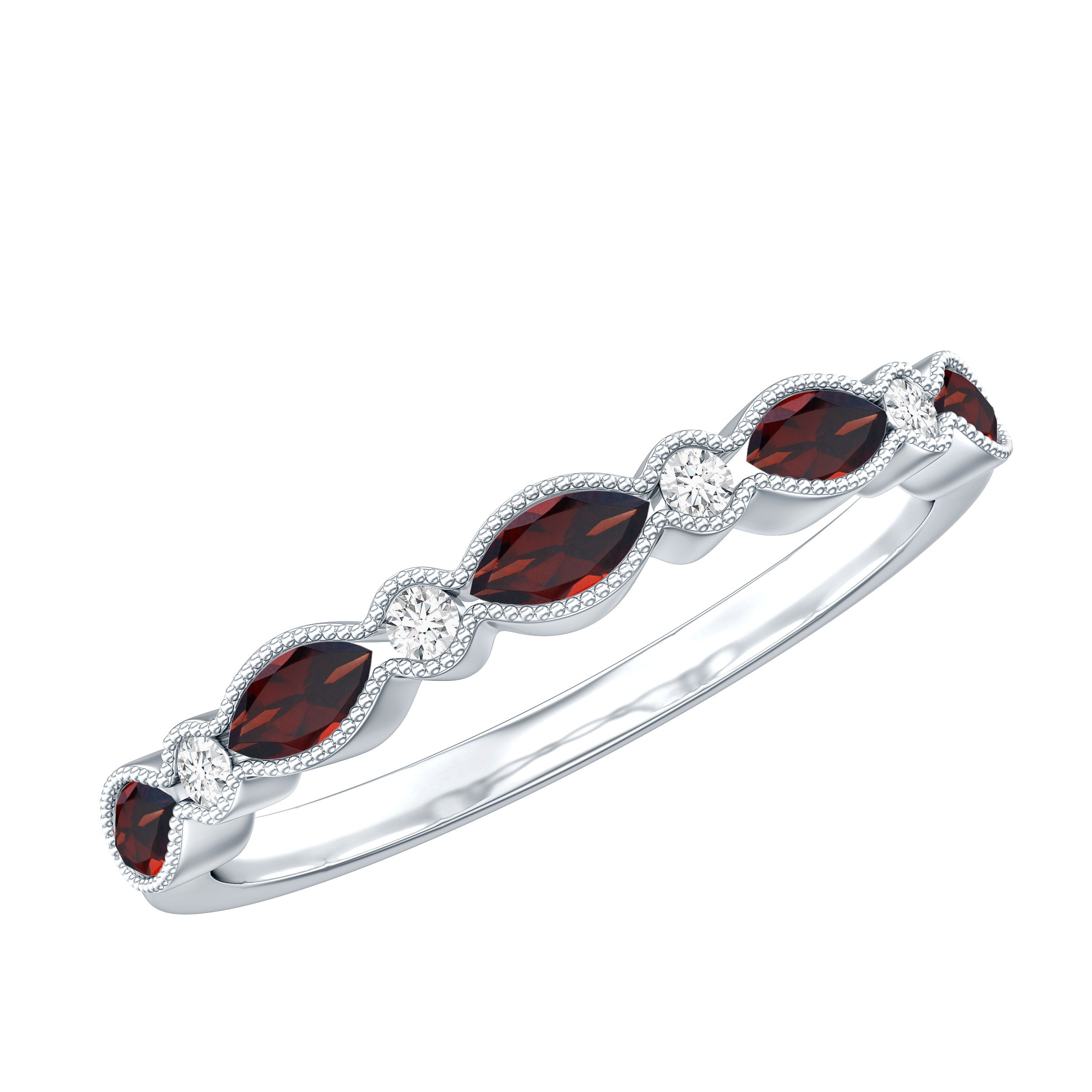 Marquise Cut Real Garnet Eternity Ring with Moissanite AAA 92.5 Sterling Silver - Rosec Jewels
