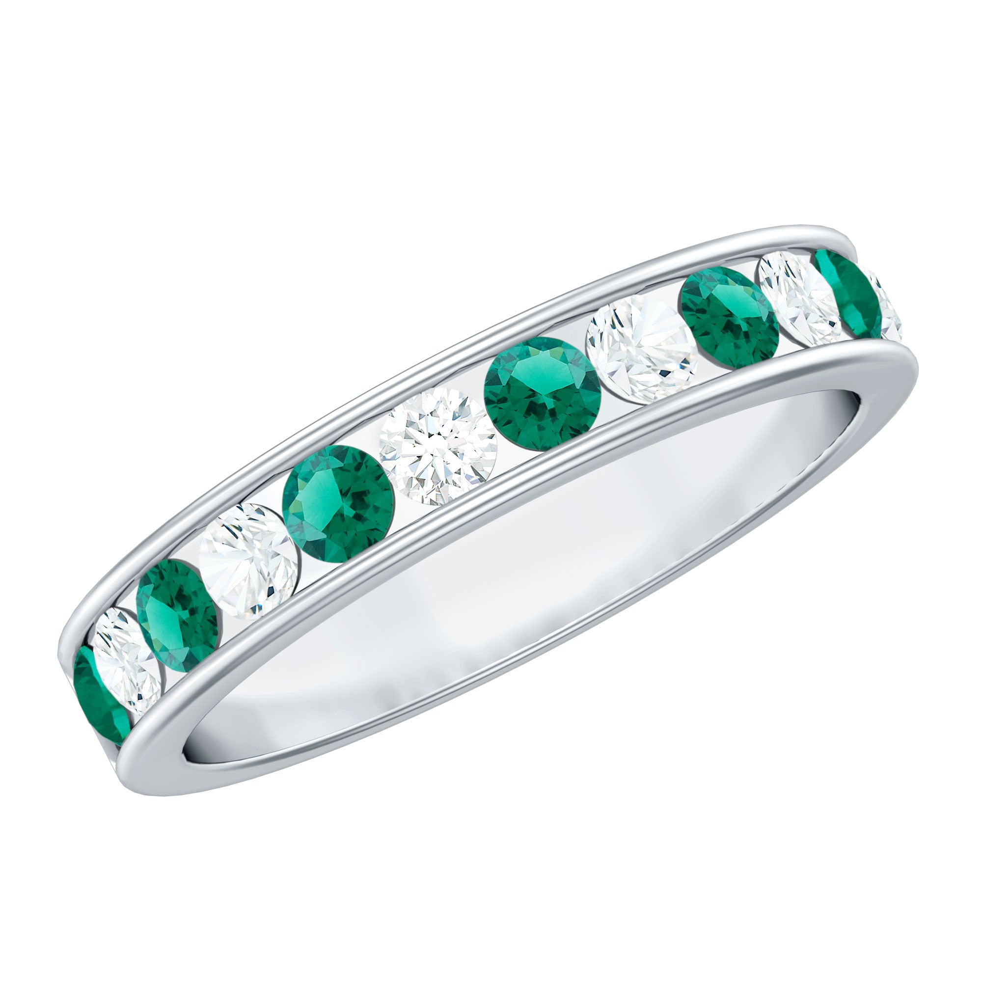 Certified Lab Grown Emerald Diamond Half Eternity Anniversary Band in Channel Setting AAAA - Rosec Jewels