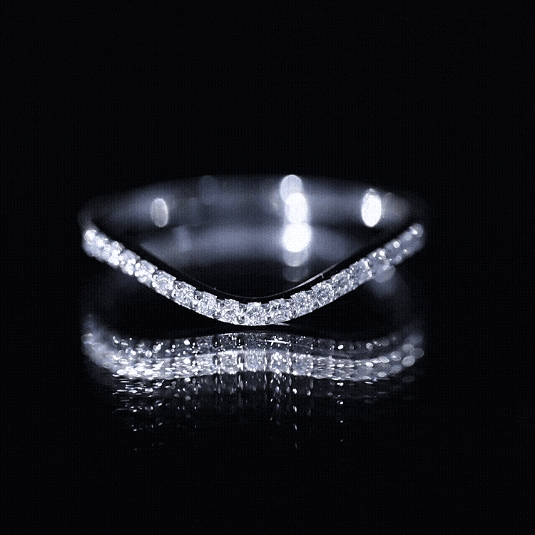 Curved Lab Grown Diamond Wedding Band – Chevron Pavé Contour Ring Lab - ( EF-VS ) 14K Yellow Gold - Rosec Jewels
