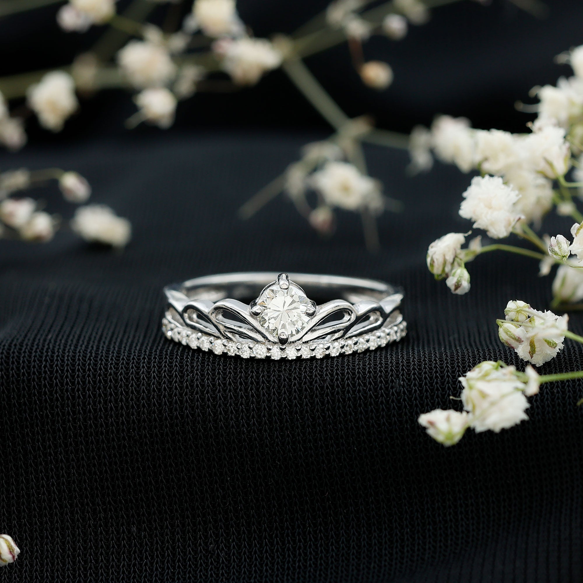 Certified Round Diamond Crown Ring Natural - ( HI-SI ) - Rosec Jewels