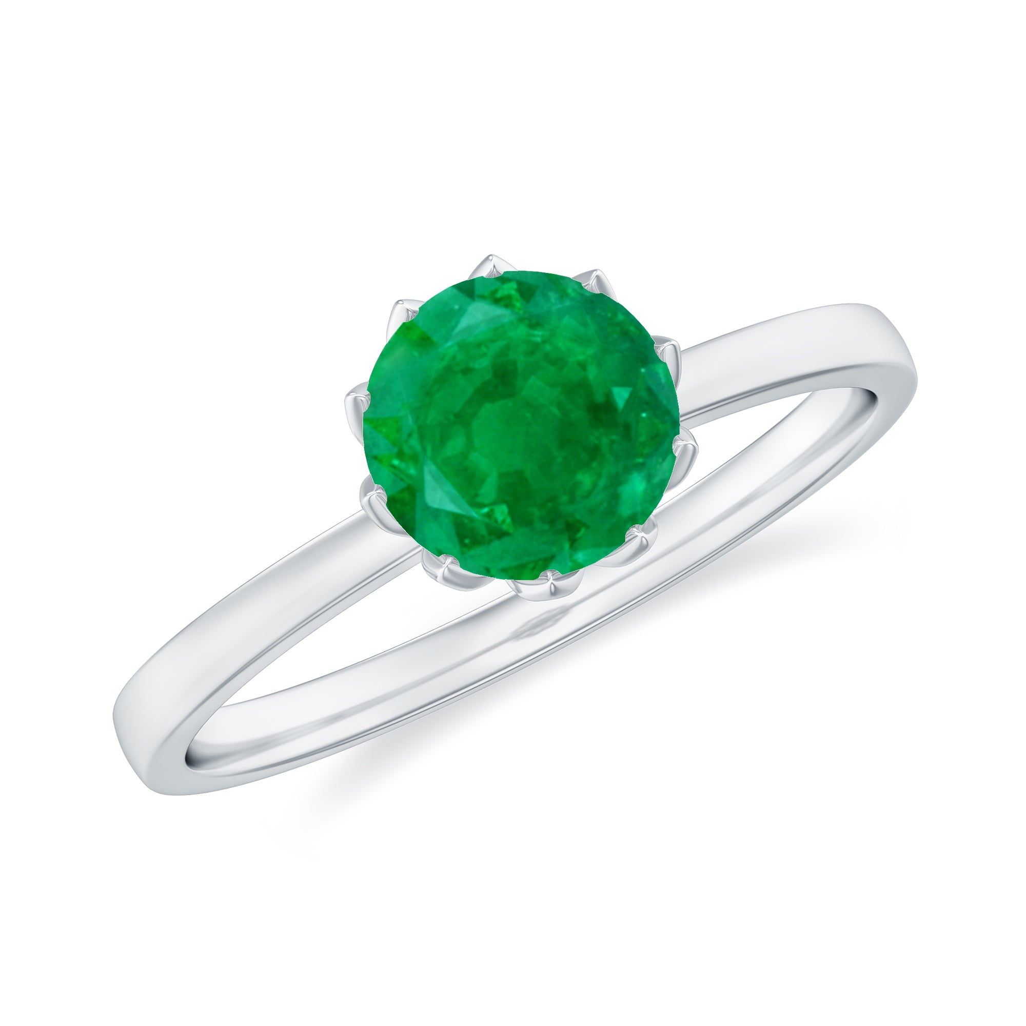 Natural Solitaire Emerald Promise Ring in Lotus Basket Setting AAA - Rosec Jewels