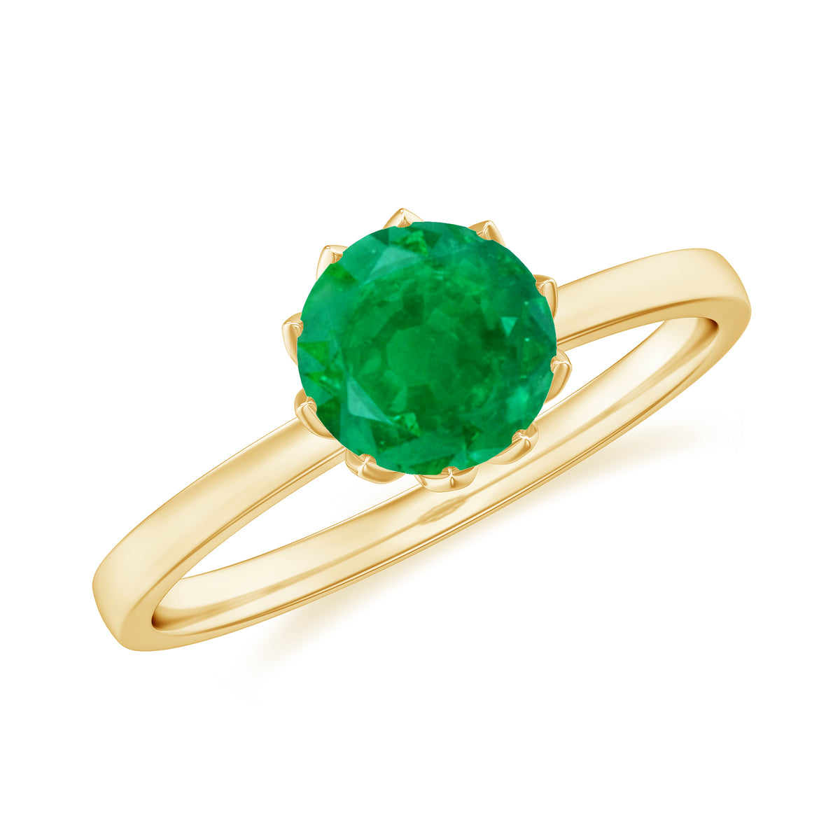 Natural Solitaire Emerald Promise Ring in Lotus Basket Setting AAA - Rosec Jewels
