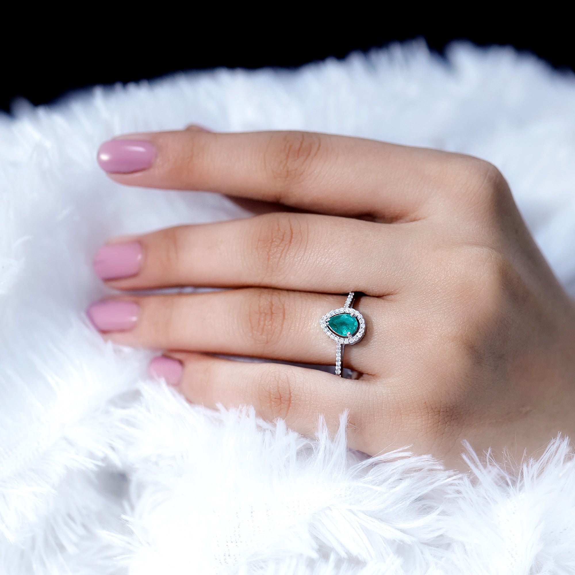 Certified Emerald Teardrop Engagement Ring with Diamond Halo AAA - Rosec Jewels