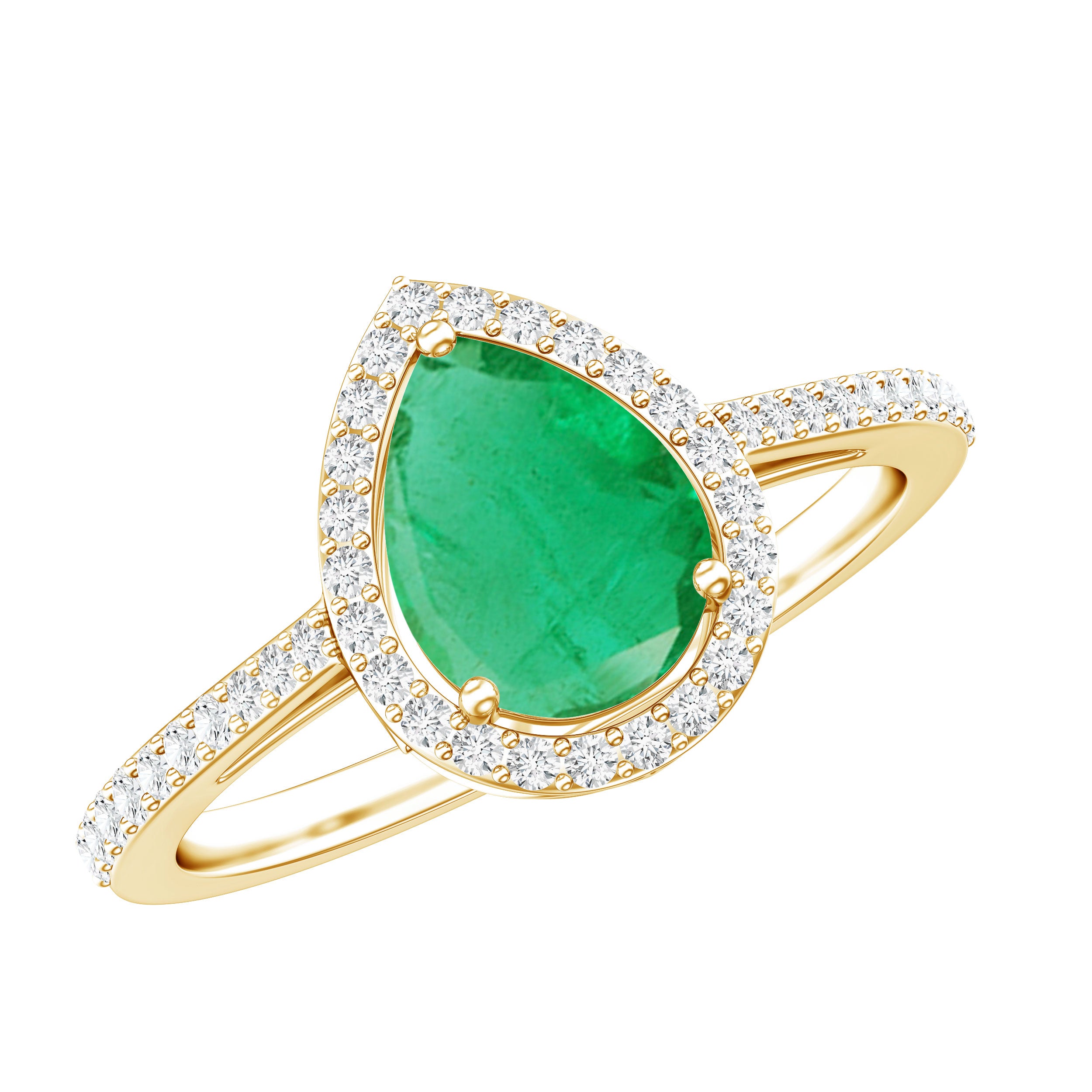 Certified Emerald Teardrop Engagement Ring with Diamond Halo AAA - Rosec Jewels