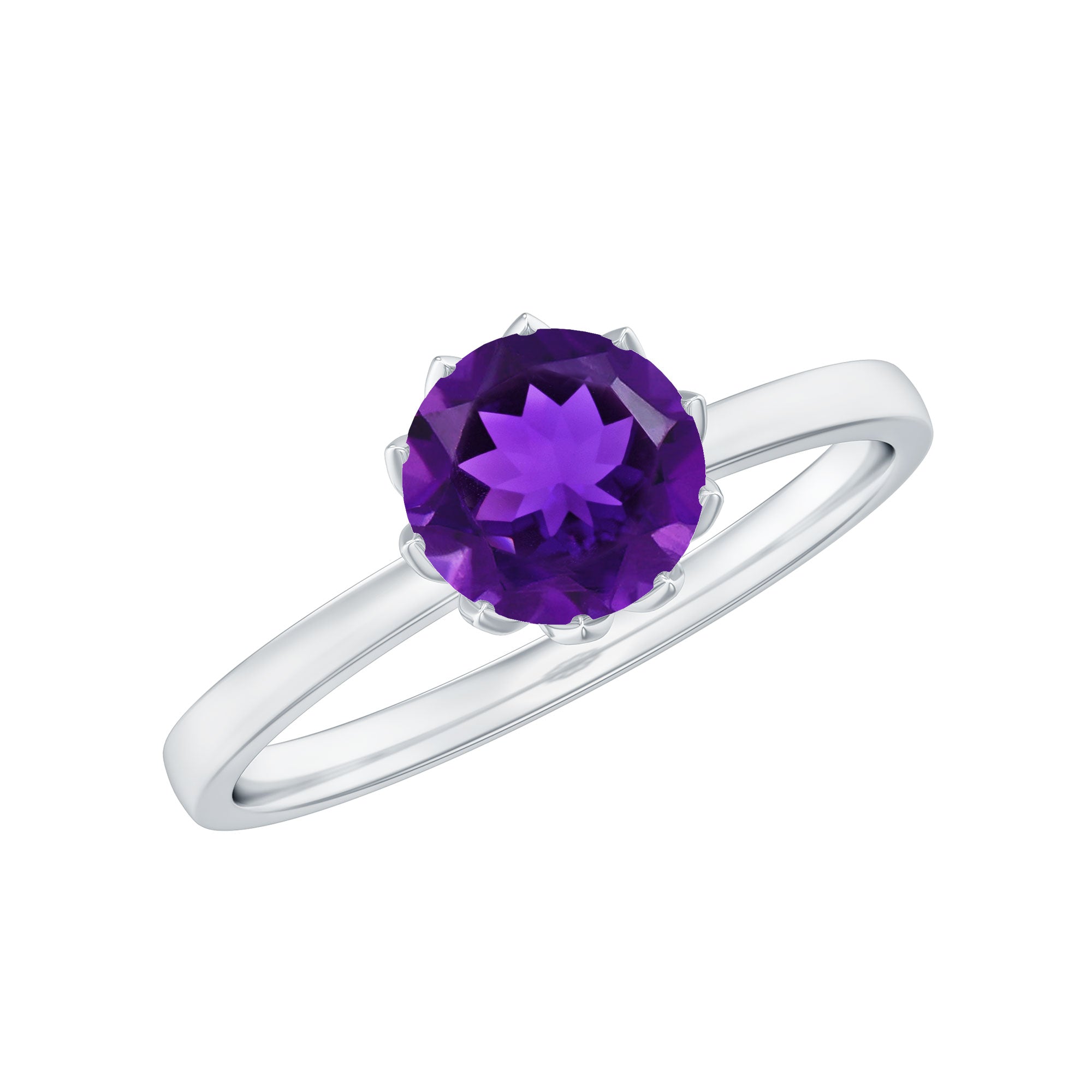 Real Amethyst Solitaire Ring in Lotus Basket Setting