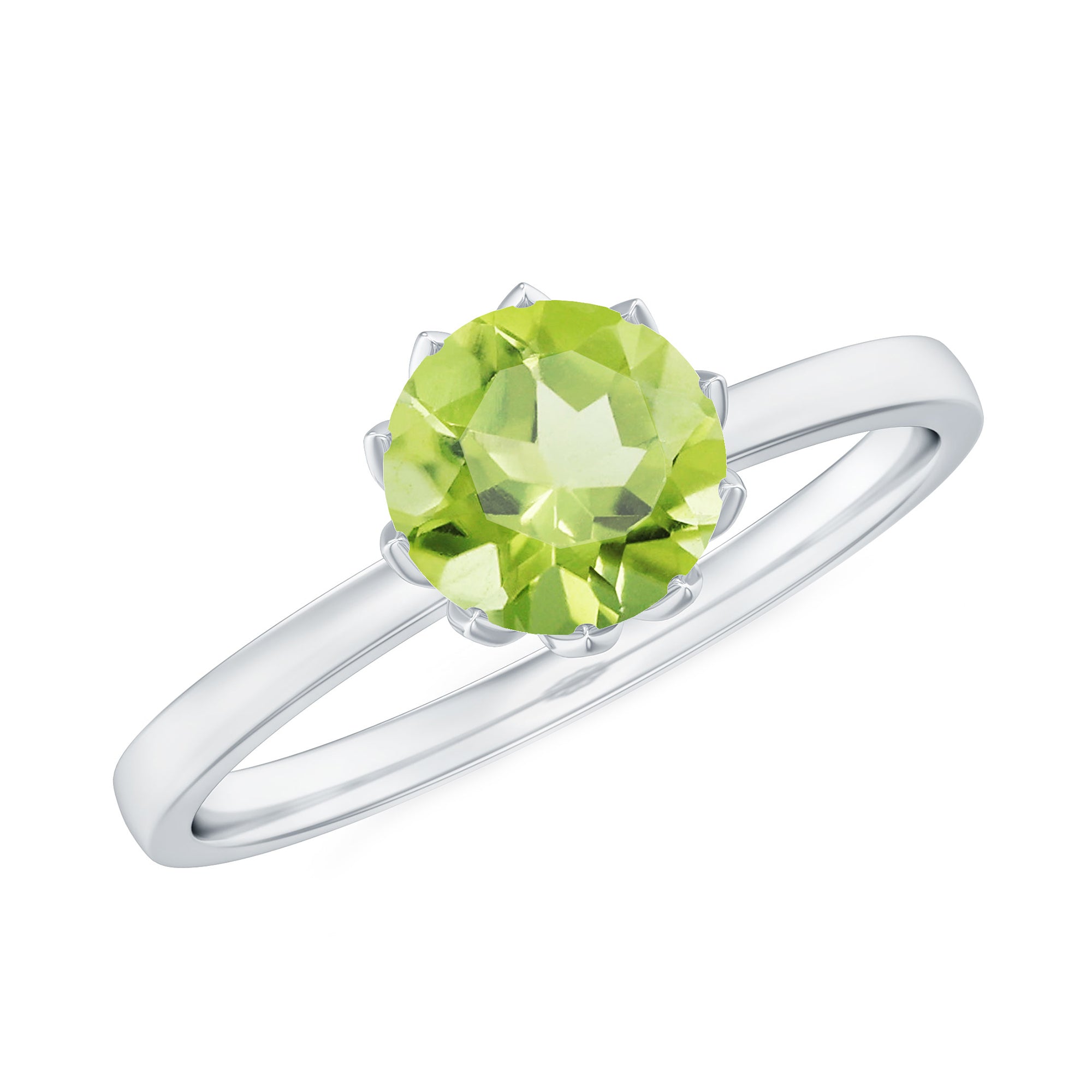 3/4 CT Natural Peridot Solitaire Ring in Lotus Basket Setting