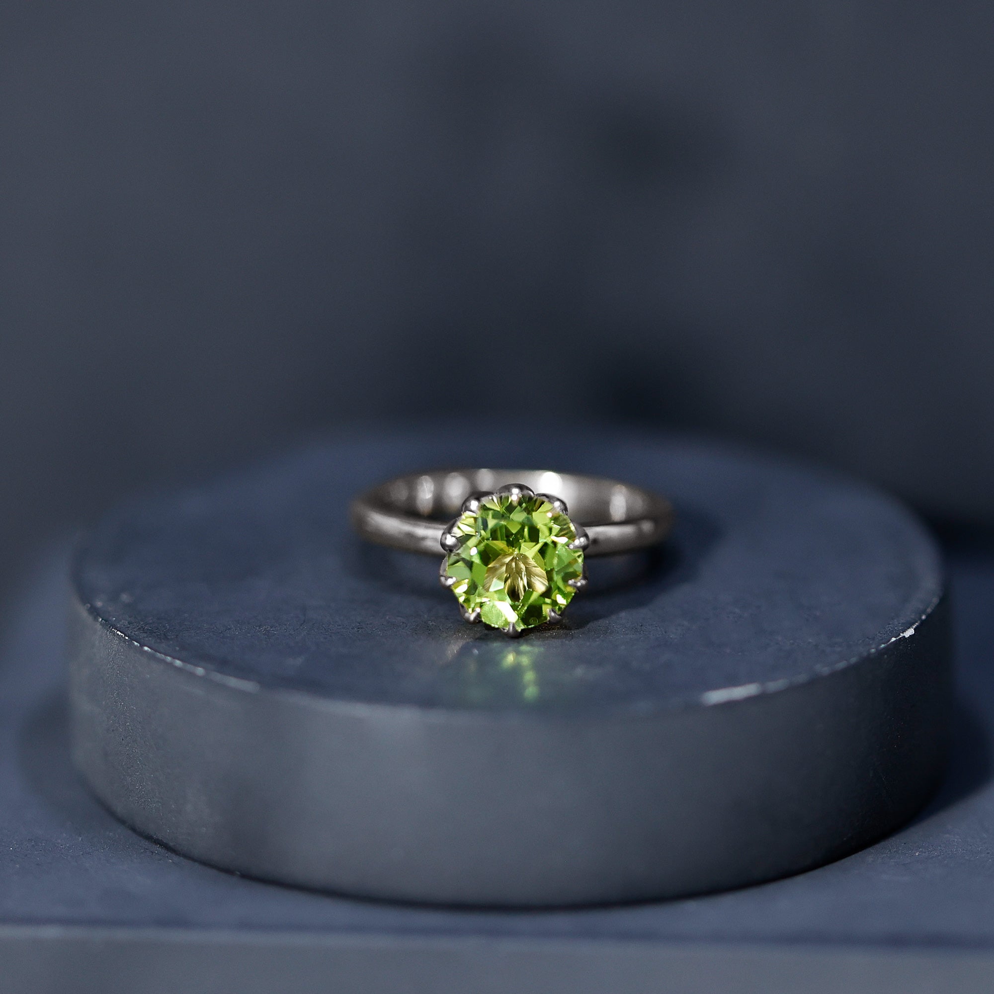 Genuine 2 Carat Peridot Engagement Ring in Lotus Basket Setting AAA - Rosec Jewels