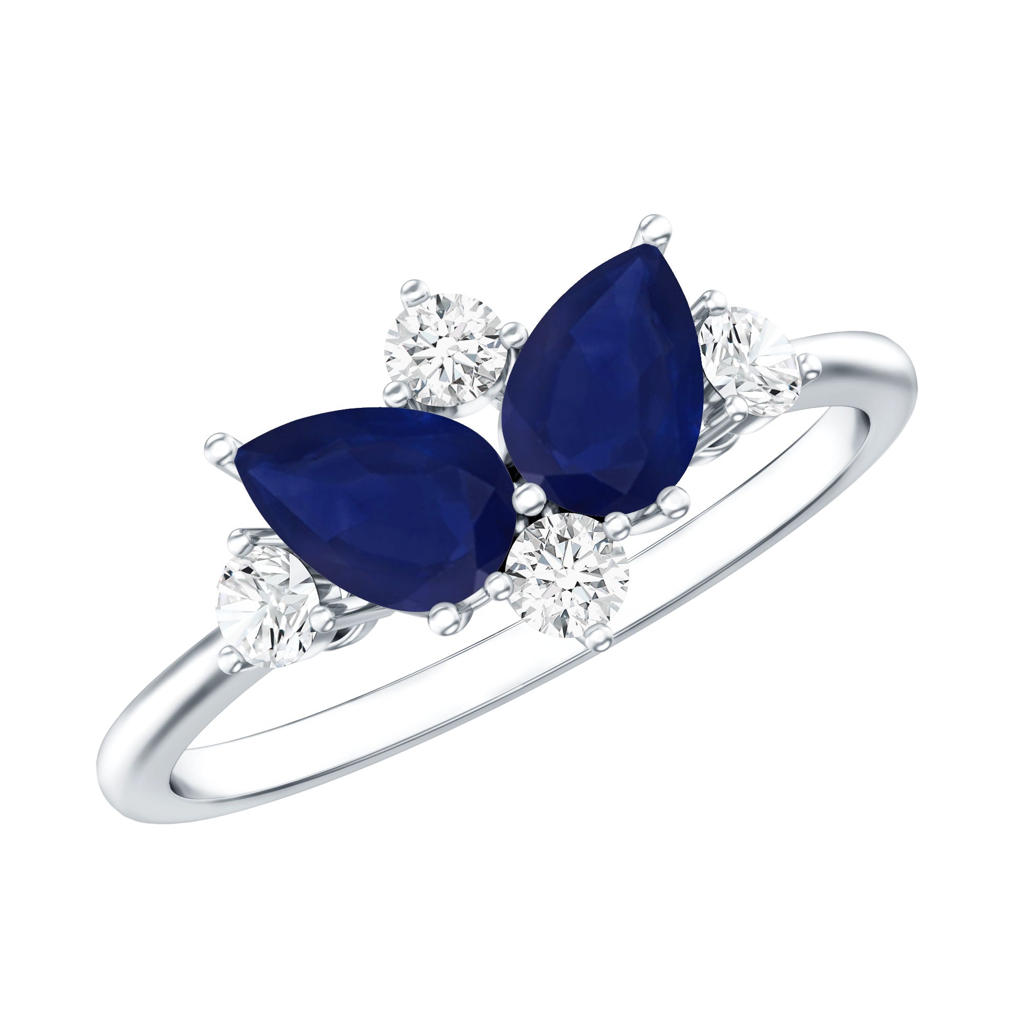 Genuine Blue Sapphire and Diamond Cluster Engagement Ring with Certificate AAA - Rosec Jewels
