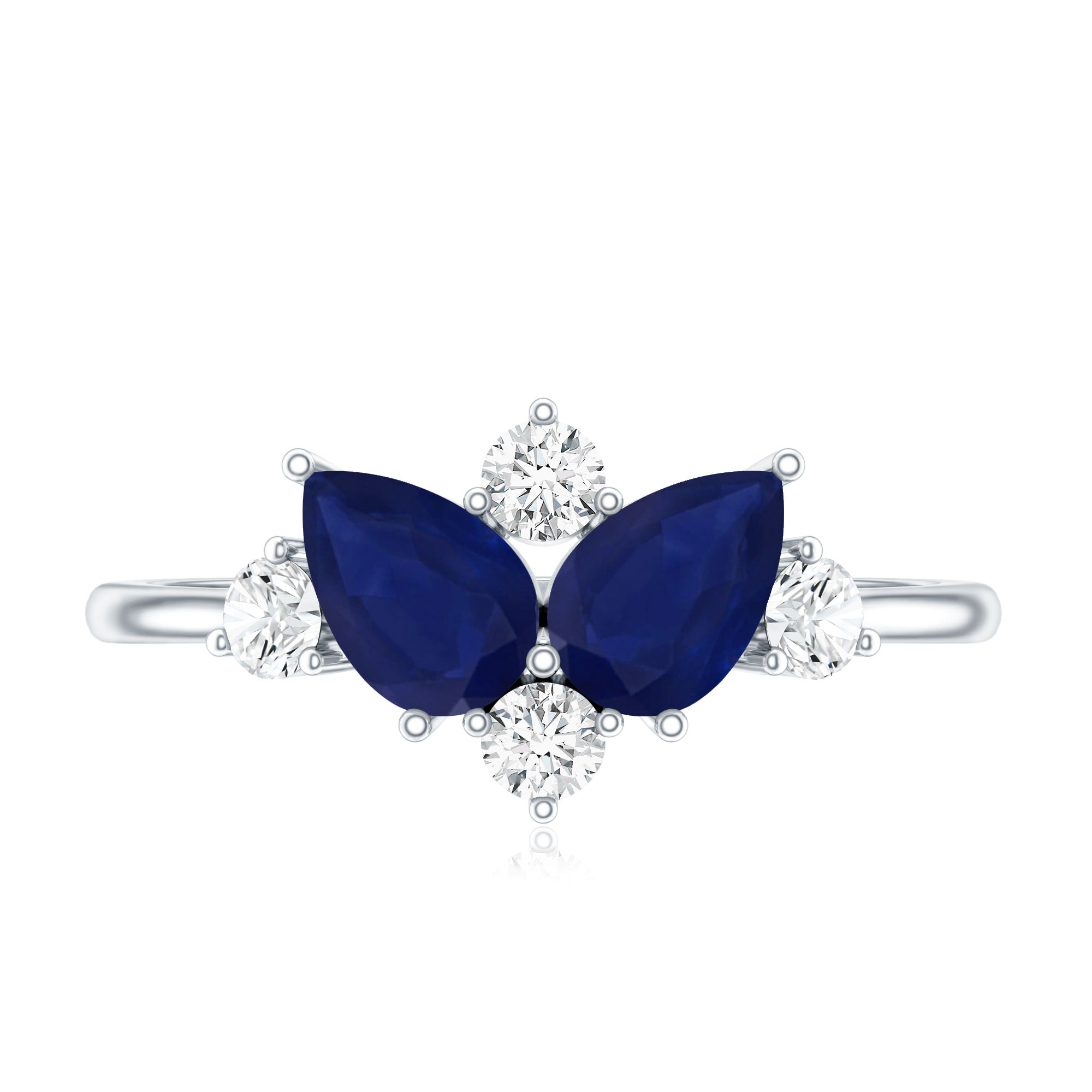 Genuine Blue Sapphire and Diamond Cluster Engagement Ring with Certificate AAA - Rosec Jewels