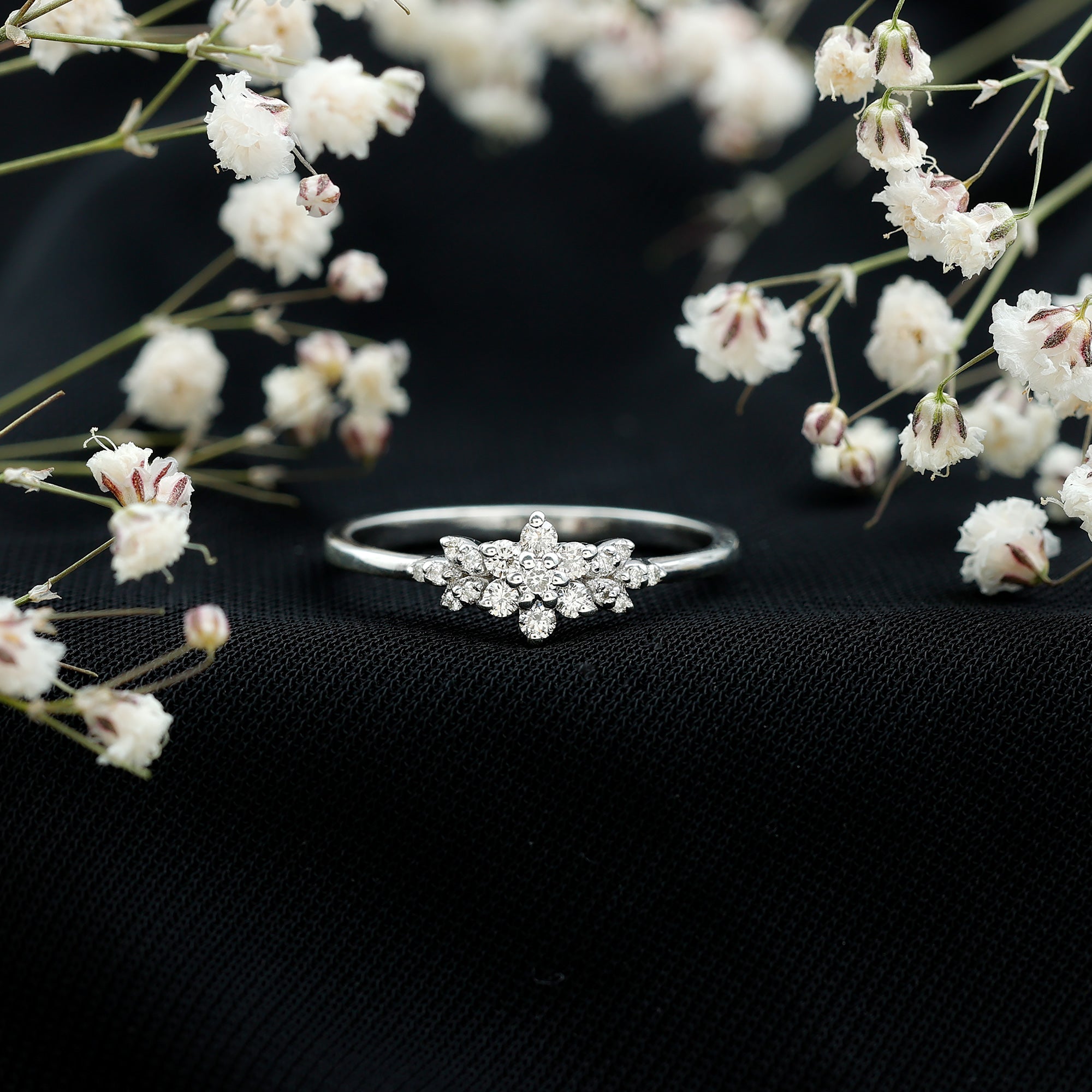 Certified Diamond Flower Promise Ring Natural - ( HI-SI ) - Rosec Jewels