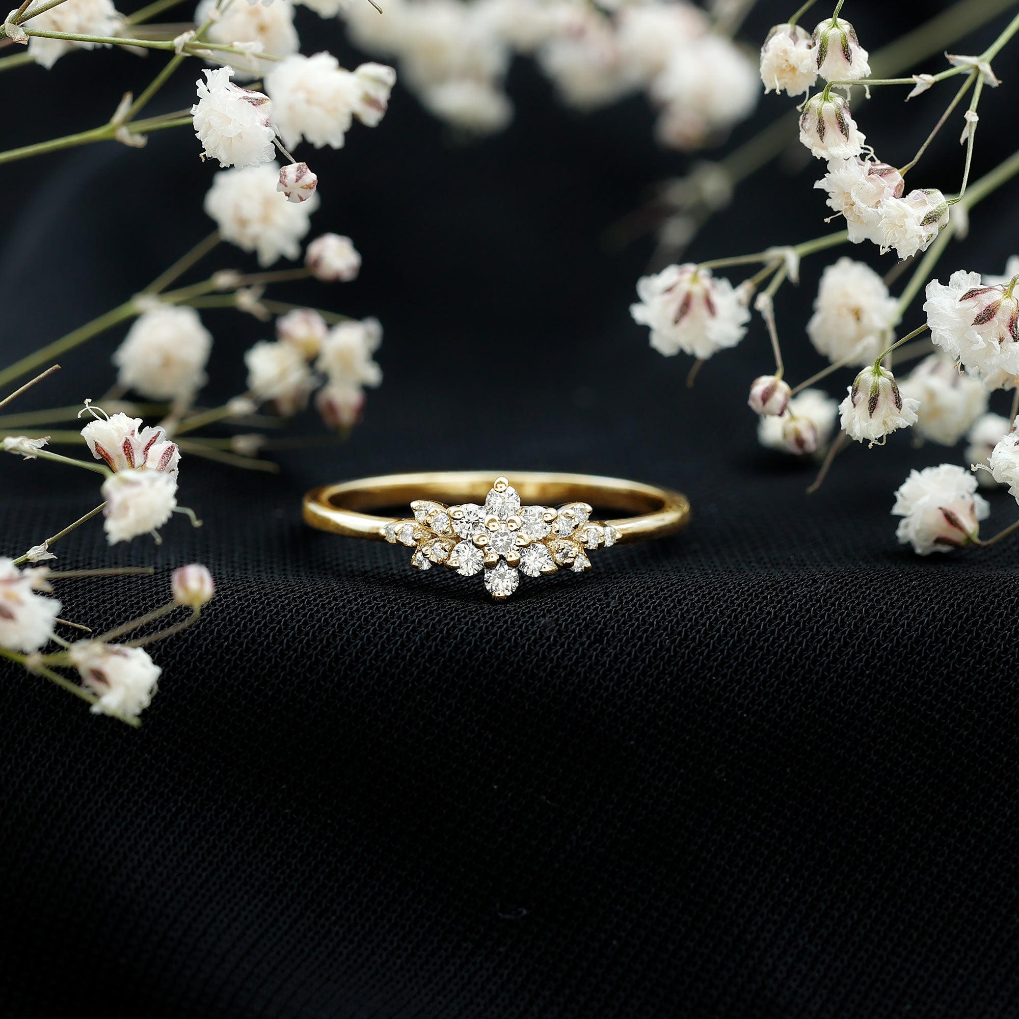 Certified Diamond Flower Promise Ring Natural - ( HI-SI ) - Rosec Jewels