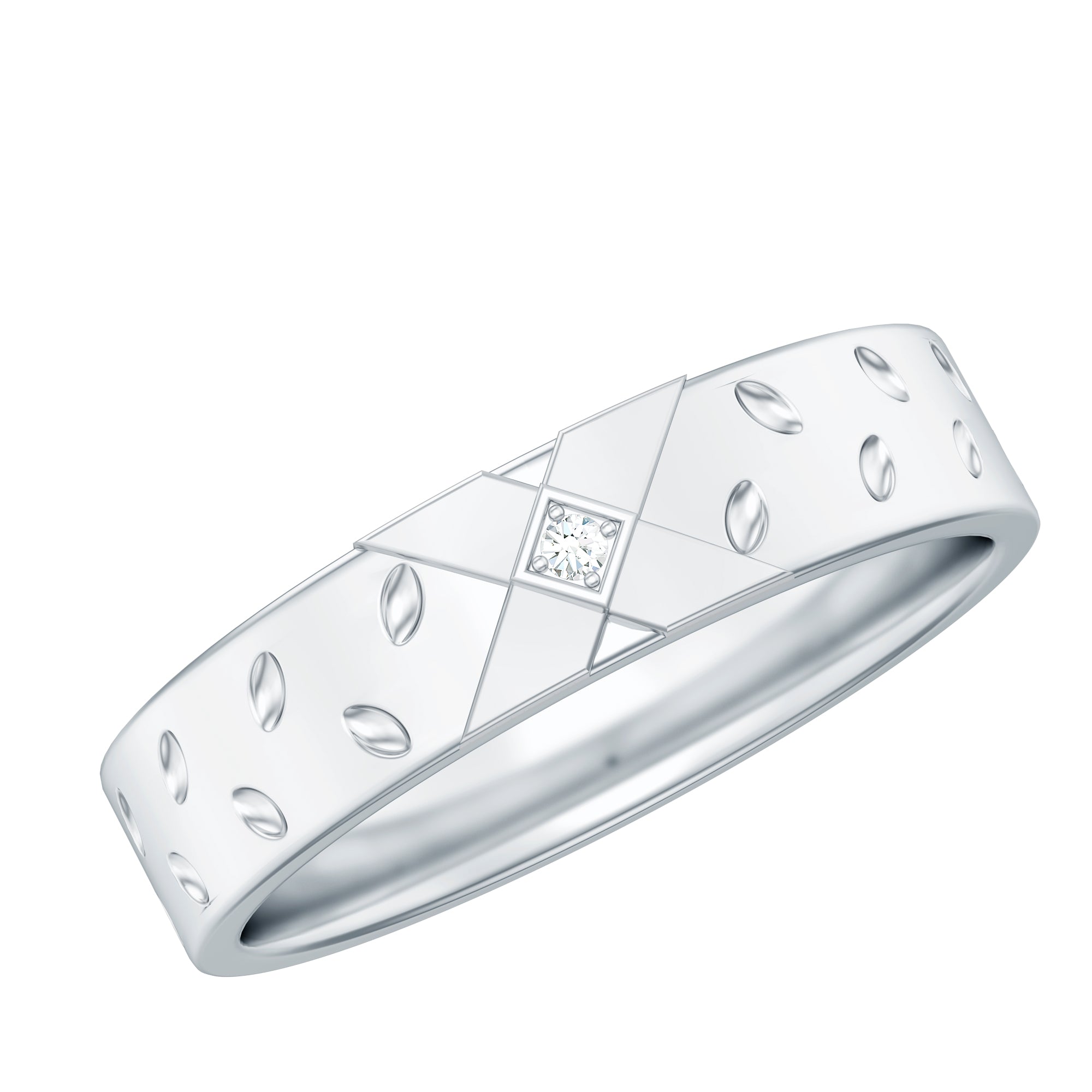 Rosec Jewels-Two Tone Cross Wedding Band with Moissanite