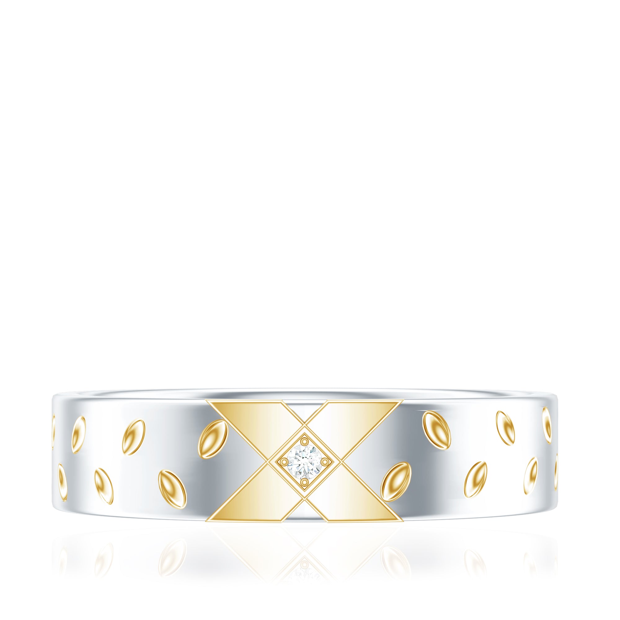 Rosec Jewels-Two Tone Cross Wedding Band with Moissanite